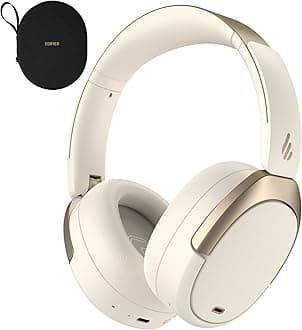 EdifierWH950NB Hybrid Active Noise Cancelling Headphones - LDAC Codec with Hi-Res Audio and Custom EQ via App after 55H Playtime with Foldable Wireless Over-Ear Bluetooth V5.3 Headphones - Ivory