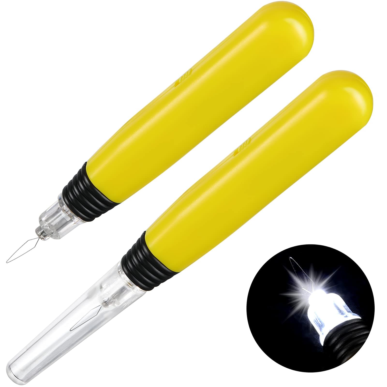 2 Pieces LED Needle Threader Sewing Tools Lighted Plastic Wire Loop DIY Needle Threader Illuminated Hand Machine Sewing Tool for Stitch Crafting Yarn Embroidery Floss