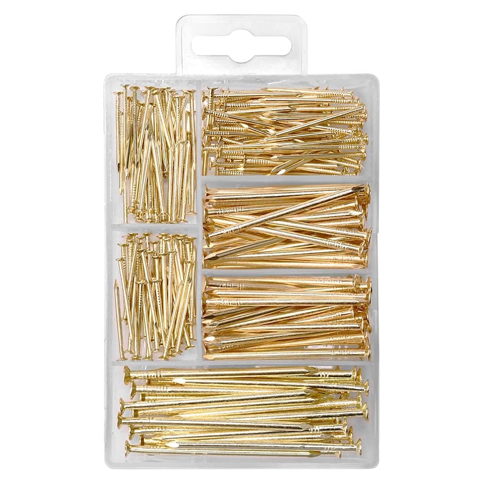 HangDone Nails Assortment 1000-Pieces 2 Sizes, Brass Plated