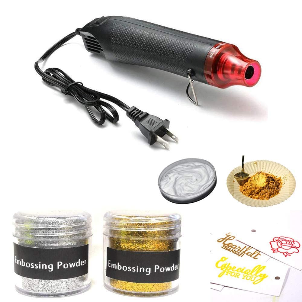 Embossing Starter Kit, 50ml Gold Embossing Powder and 50ml Silver Powder + Embossing Heat Gun.