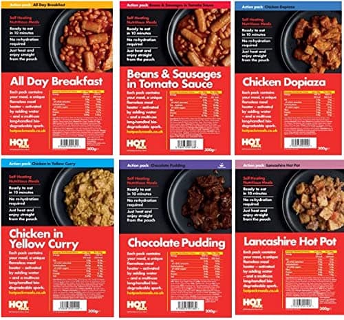 Hot Pack of 6 Self Heating Meals Mixed Flavours for Camping- Variation 2