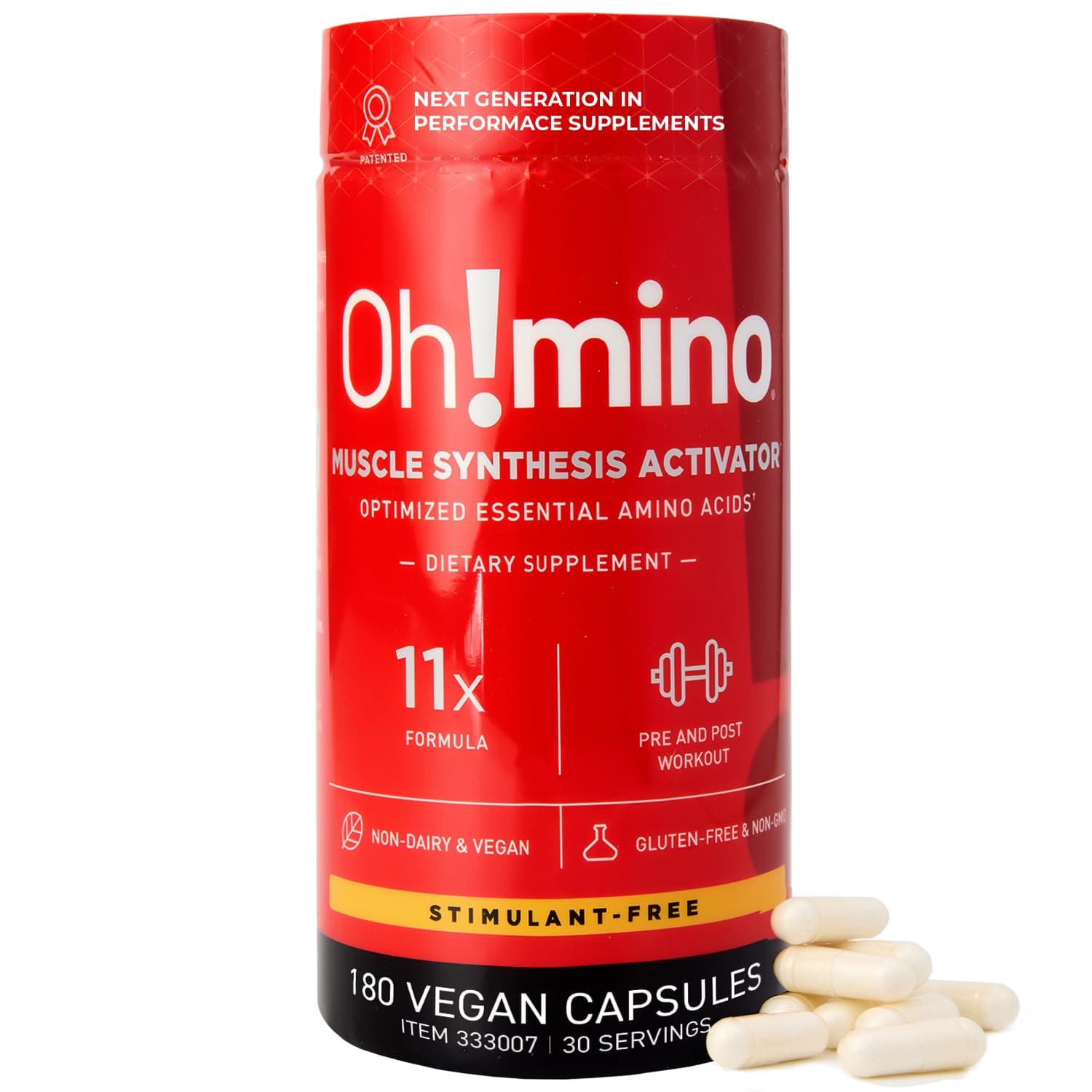 Oh mino Amino Acids Supplement Capsules Pre and Post-Workout Muscle Synthesis Activator with Electrolytes Stimulant Free, Vegan Friendly