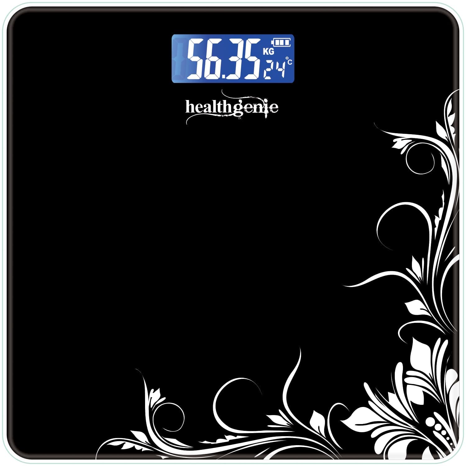 Healthgenie Weight Machine for Body Weight With 3 Yrs Warranty & Thick Tempered Glass LCD Display Digital Weighing Machine (Black Pattern) HD-221