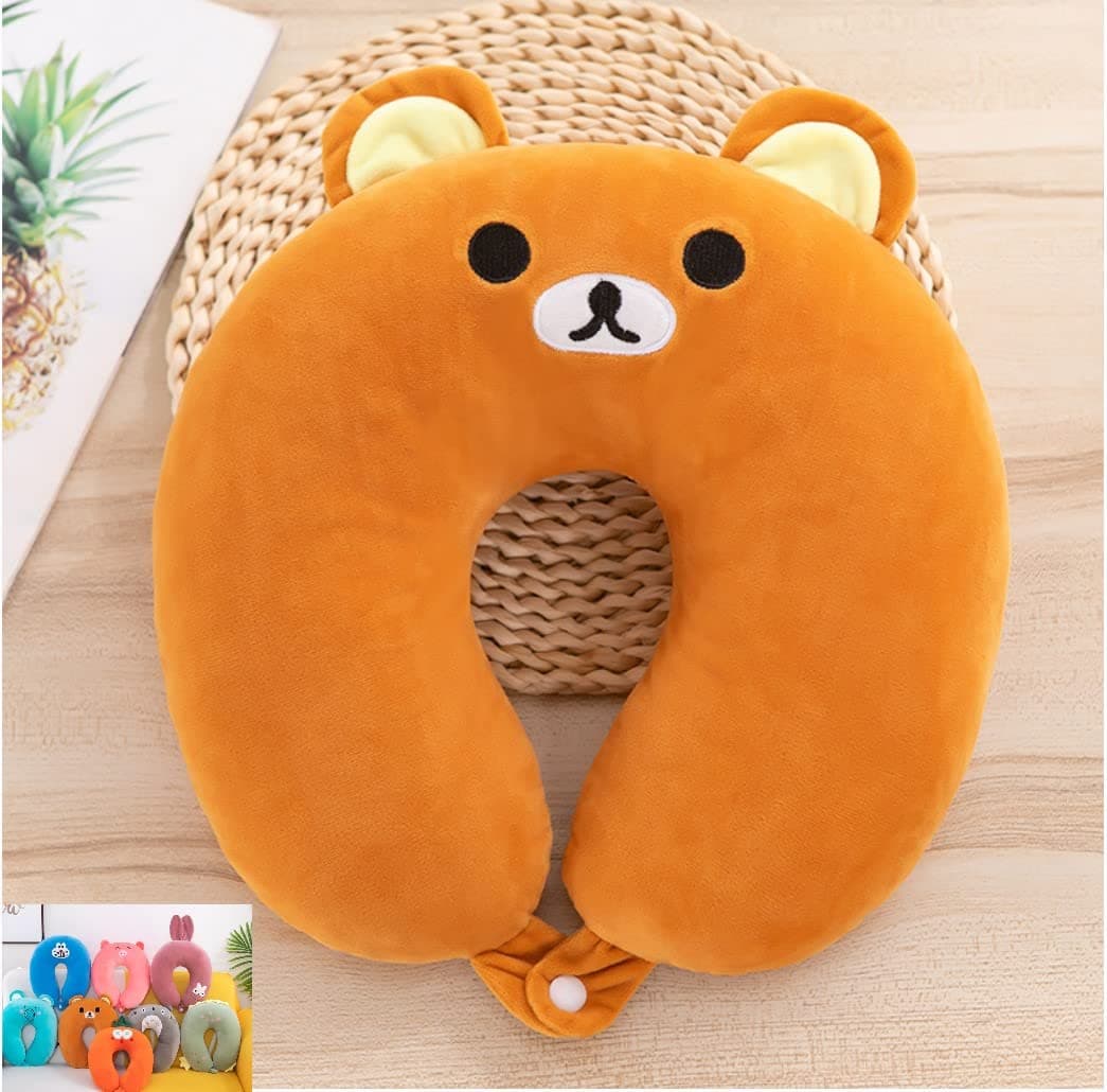 TuklyeTuklye U-Shaped Elasticity Travel Pillow, Rest Neck Support Pillow, Car Seat Sleeping Traveling, Headrest Airplane Pillow Adults, Children, Kids (bear), M (ad3)
