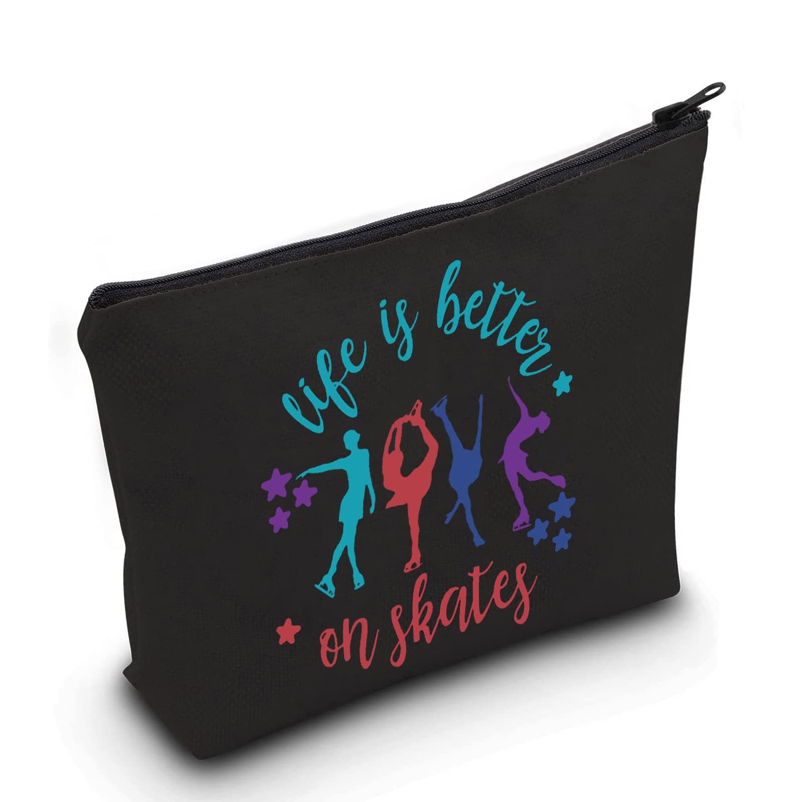 LEVLO Ice Skate Cosmetic Bag Skate Lover Gift Life Is Better On Skates Make up Zipper Pouch Bag Figure Skating Gift (Skates Black)
