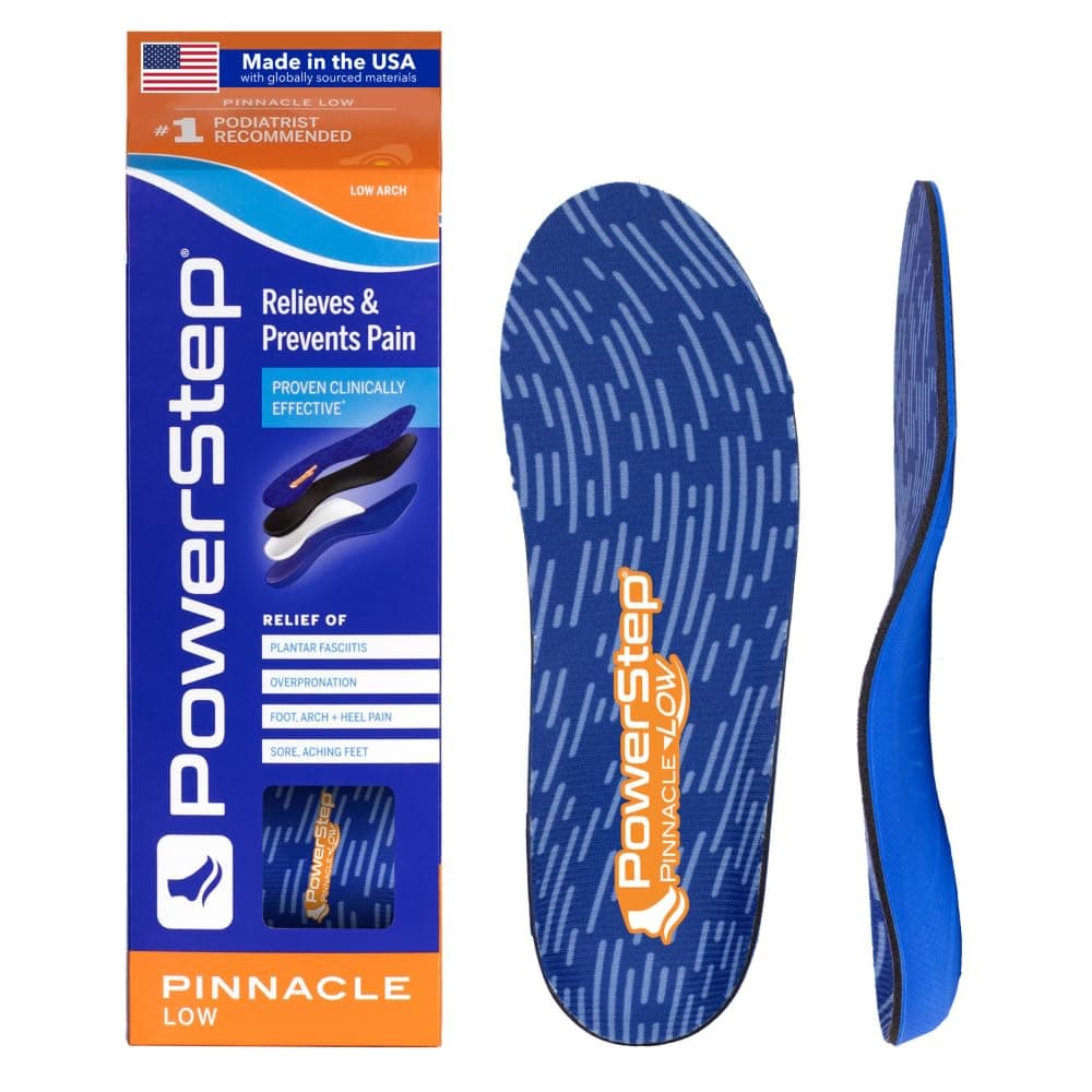Powerstep Insoles, Pinnacle Low Arch, Flat Feet Pain Relief Insole, Low Arch Support Orthotic For Women and Men, Blue and Orange, Men's 10-10.5 / Women's 12