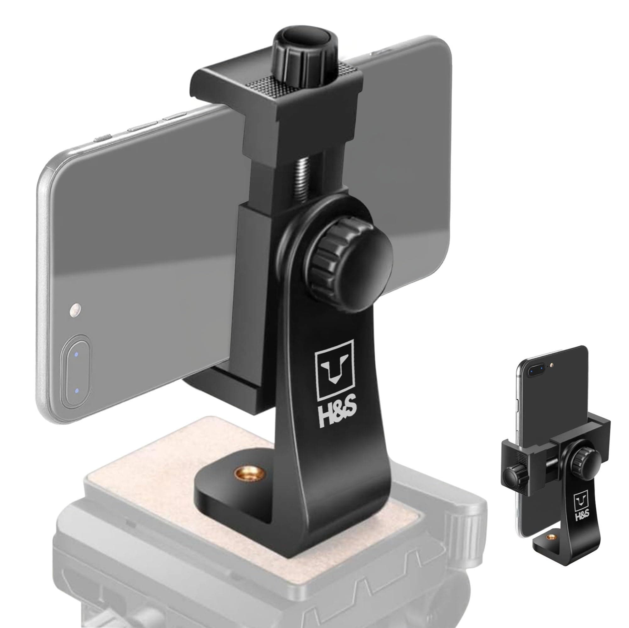 H&S Phone Tripod Mount - Tripod Accessories - Camera Phone Mount - Bracket Adapter - Camera Smartphone Holder for Selfie Stick - Foam Protection Rubber Grip - 360° Rotation
