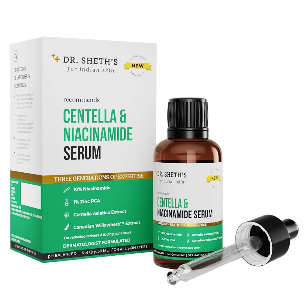 Dr. Sheth's Centella&10% Niacinamide Face Serum For Acne Scars,Acne Marks,Redness&Skin Irritation|Lightweight&Quick-Absorbing|Fades Discoloration&Improves Skin Texture|All Skin Types|30Ml