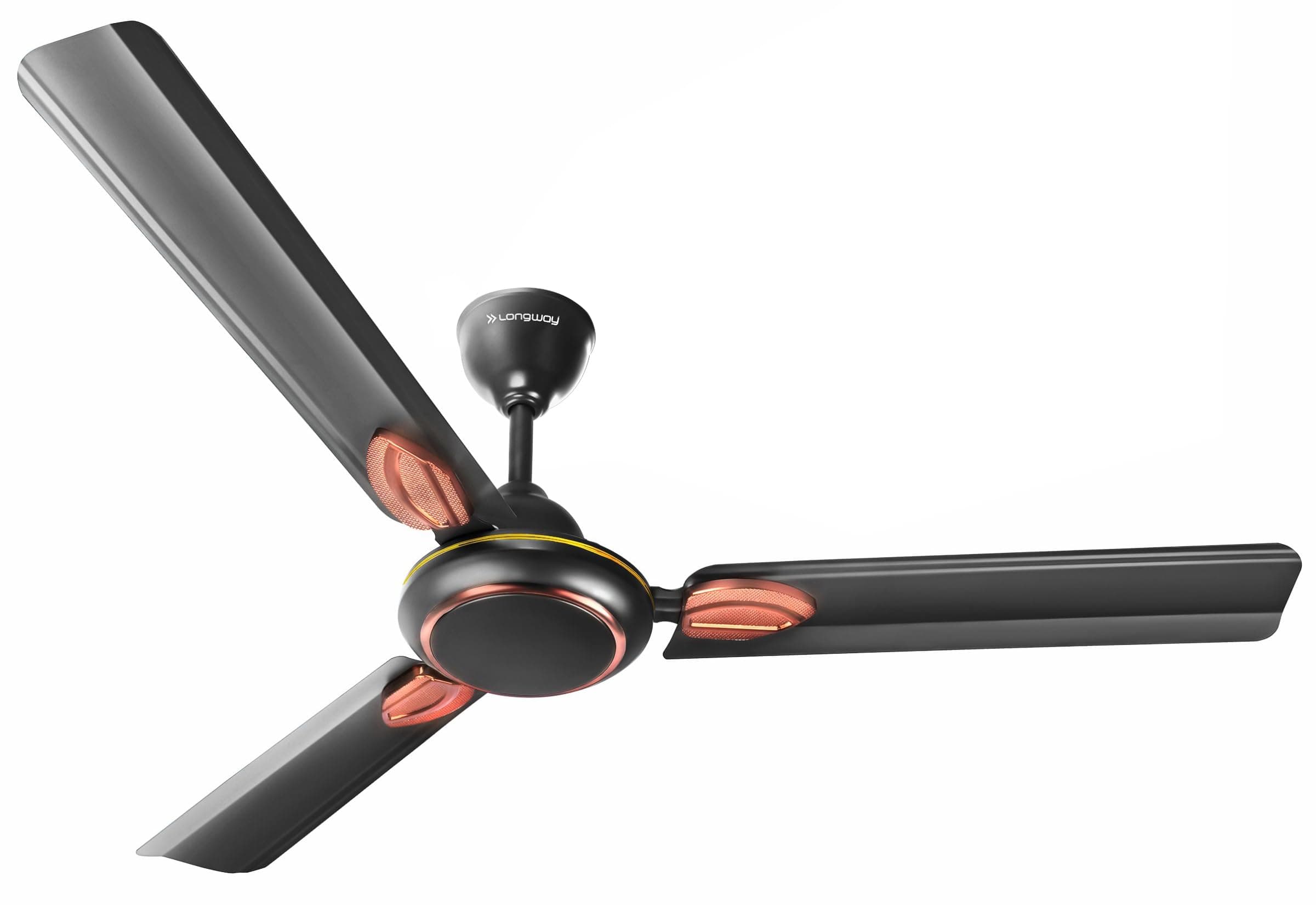 LONGWAY Kiger P1 1200 mm/48 inch Ultra High Speed 3 Blade Anti-Dust Decorative Star Rated Ceiling Fan 2 Years Warranty (Smoked Brown, Pack of 1)