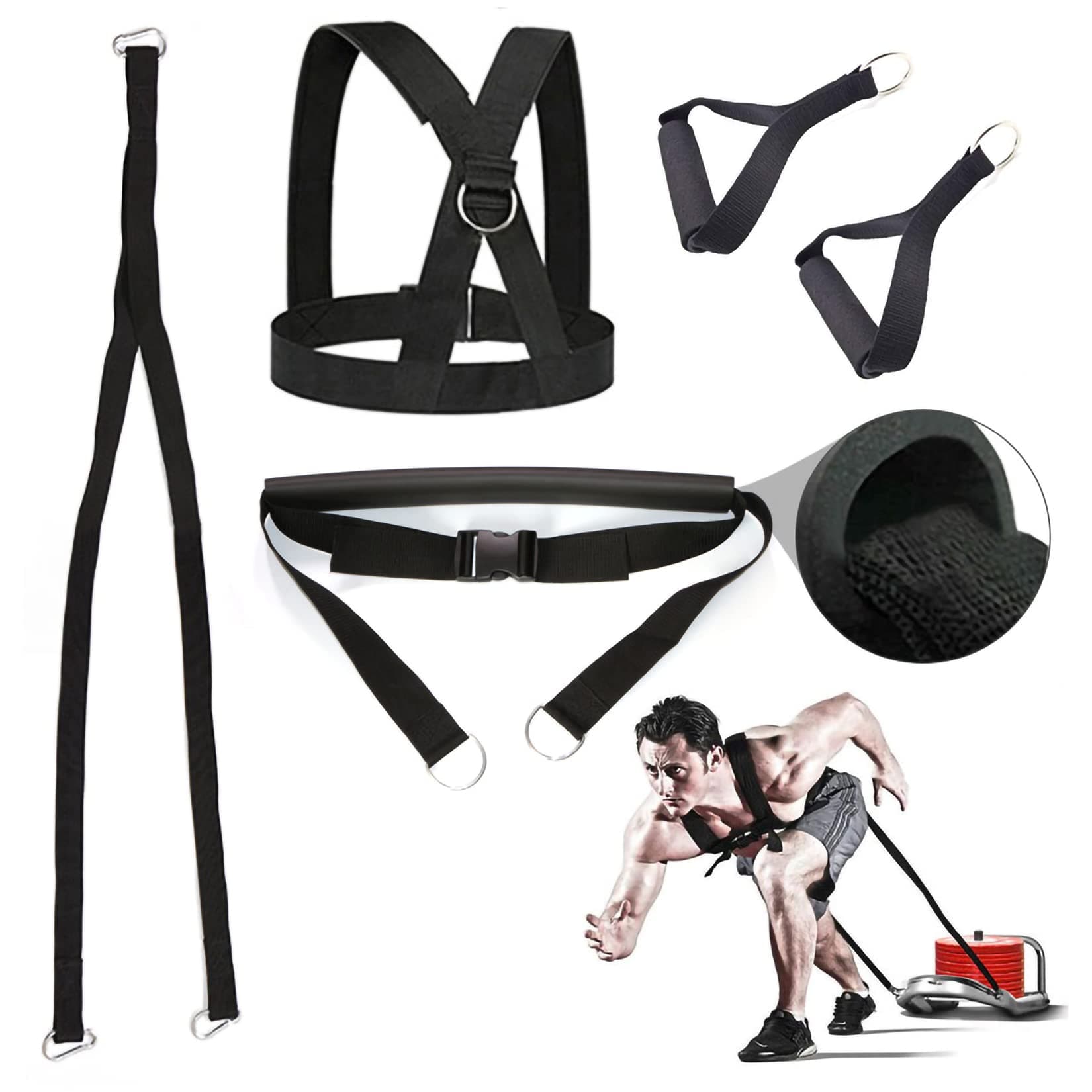 Exercise Resistance Fitness Bands Set Workout Equipment Double Endurance Weight Sled Harness Kits Sled Pulling Strap for Running Sprinting Resistance Speed Agility Training, Black