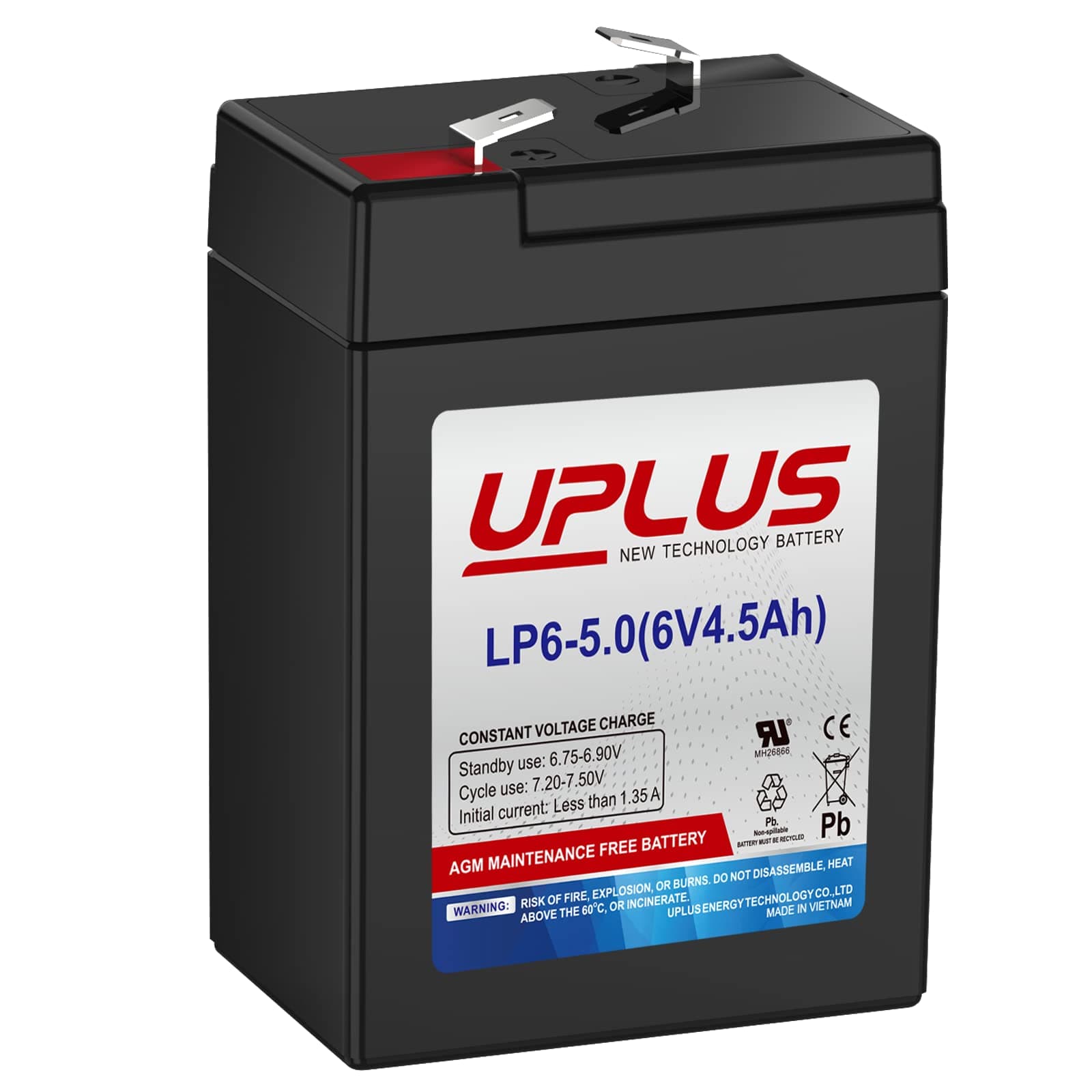 UPLUS 6V 4.5AH Rechargeable Battery, LP6-5.0 SLA AGM Replacement Batteries for ML4-6, Auto Deer Feeder, Camping Lantern, Quick Pump, Game Hunting Camera, Emergency Lighting, Kids Ride on Cars etc.