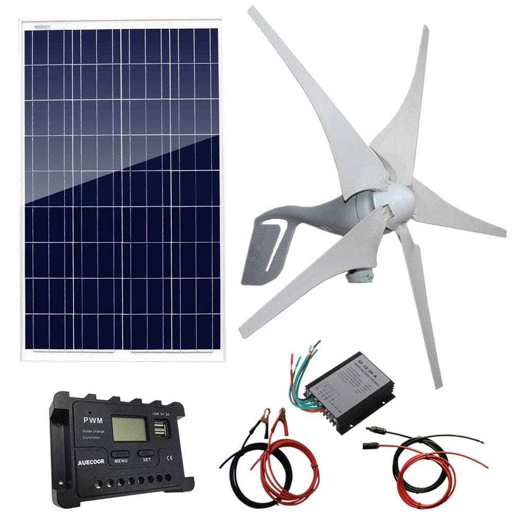 500W hybrid solar kit : 12V 400Watt Wind Turbine Generator + 100W Polycrystalline Solar Panel+ Accessories Boat Farm Home RV Off Grid System Charging 12V Battery