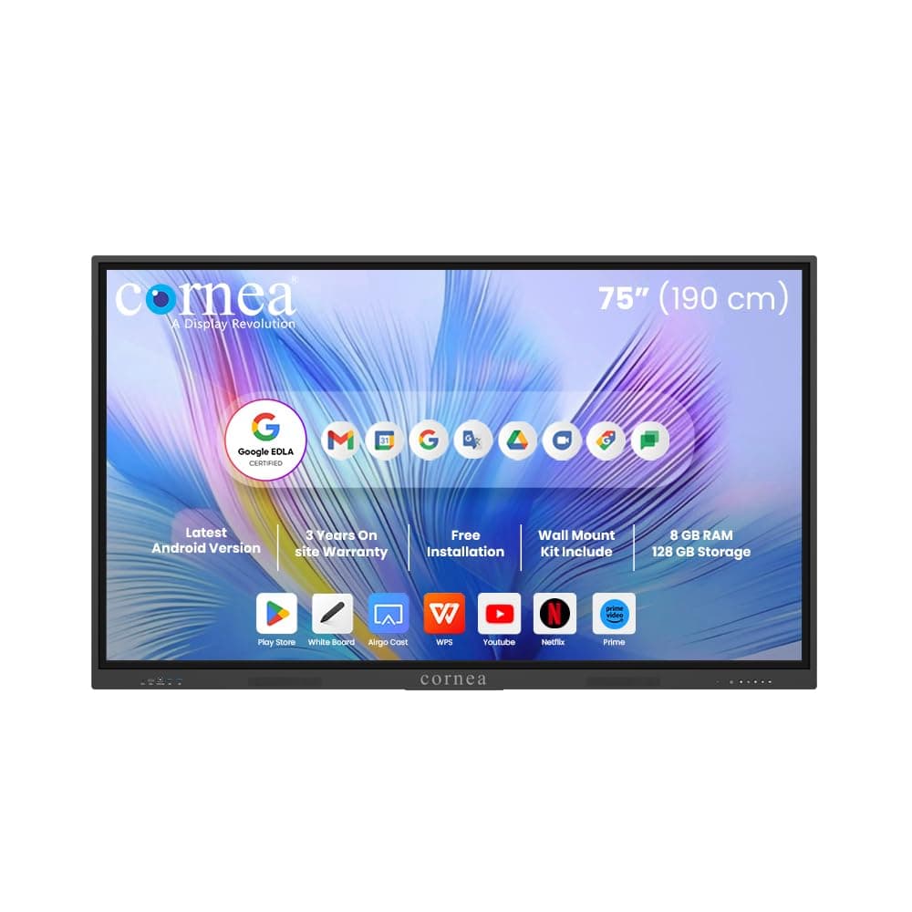 Cornea 75 Inches 4K UHD Touch Screen LED TV UltraTouch Display Interactive Flat Panel Monitor 3840x2160 Pixels Latest Android Version Ideal for Office,Institute |8GB 128GB|