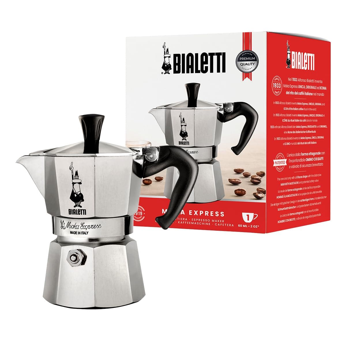 Bialetti Moka Express Aluminium Stovetop Coffee Maker (1 Cup)