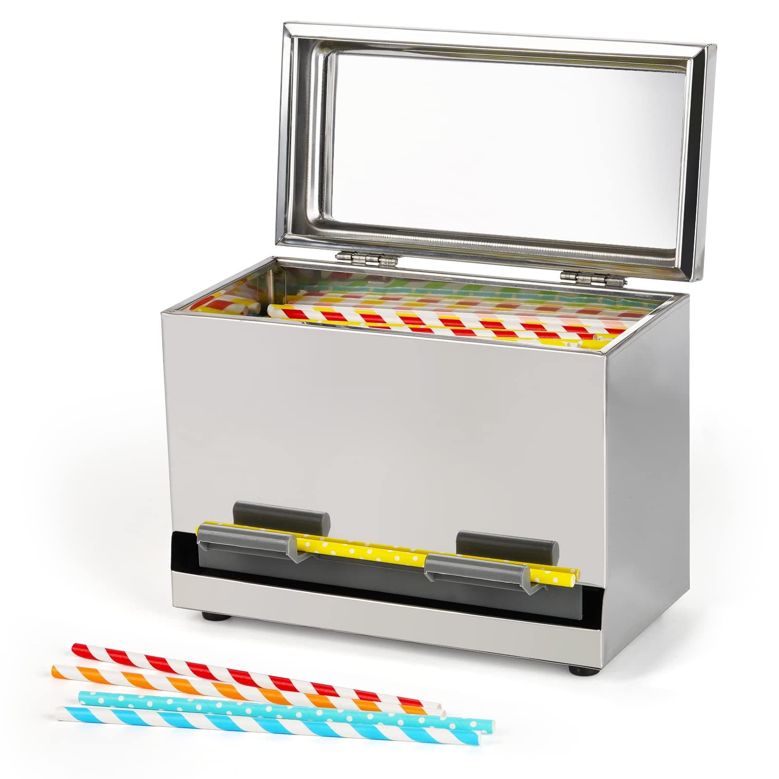 Stainless Steel Straw Dispenser Holder with Metal Lid Reusable Straw Dispenser for Restaurant Home Bar to Storage Unwrapped Straws (Silver)