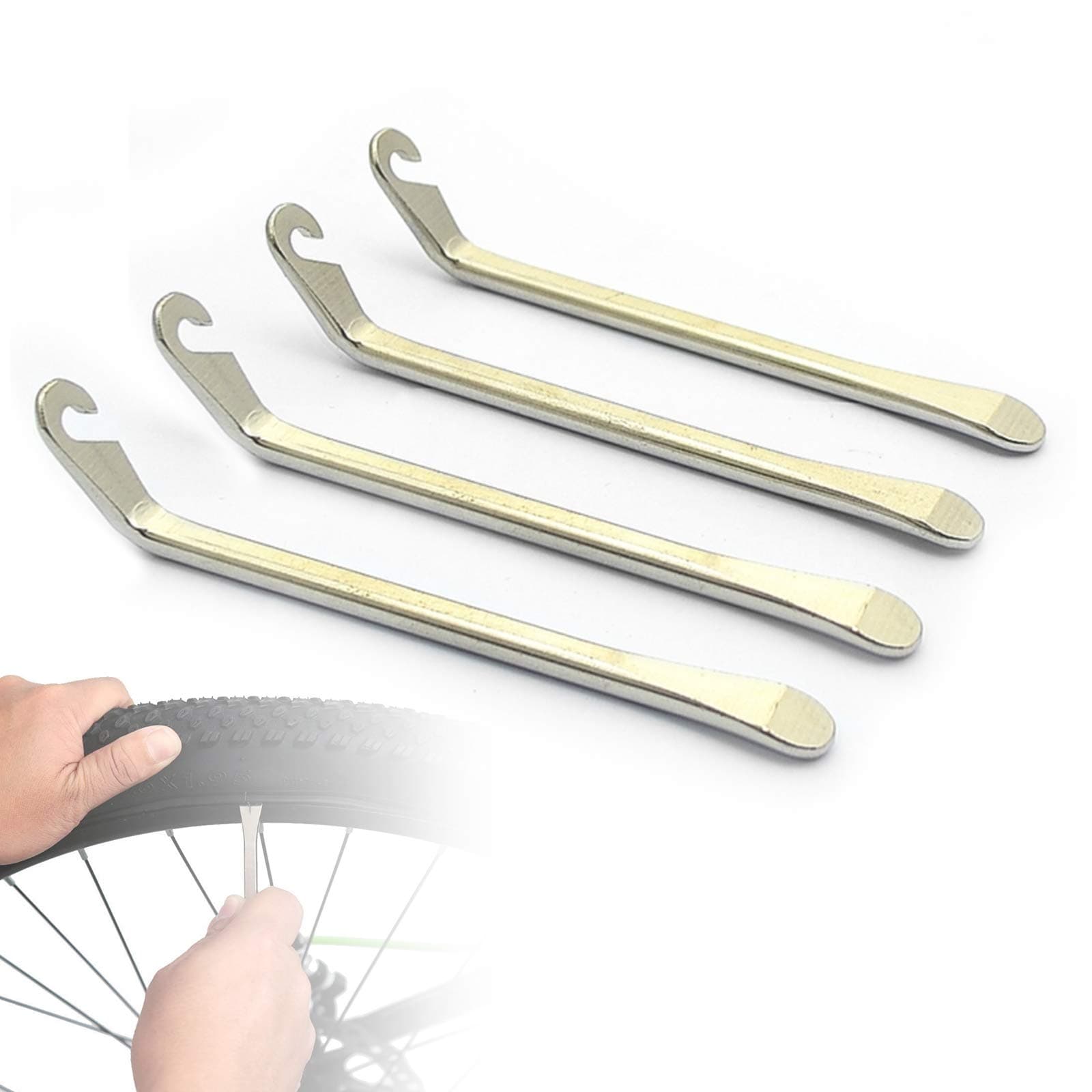 ZONSUSE 4Pcs Bicycle Tyre Lever, Premium Hardened Lever to Repair Bicycle Tube Metal Bicycle Curved Tyre Removing Tool Levers Puncture Repair Replacement Wrench Road Bicyclist Tool Kit
