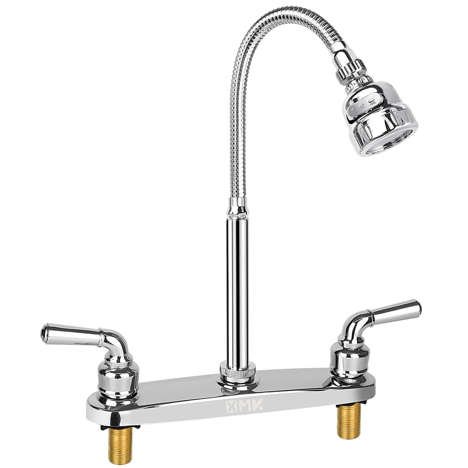 XMK All Metal RV Kitchen Faucet,Camper RV Kitchen Sink Faucet Replacement with Flexible Arc 360 Degree Rotatable Tri-Function Sprayer for Campers,Motorhomes,Travel Trailers,8 Inch 2 Hole