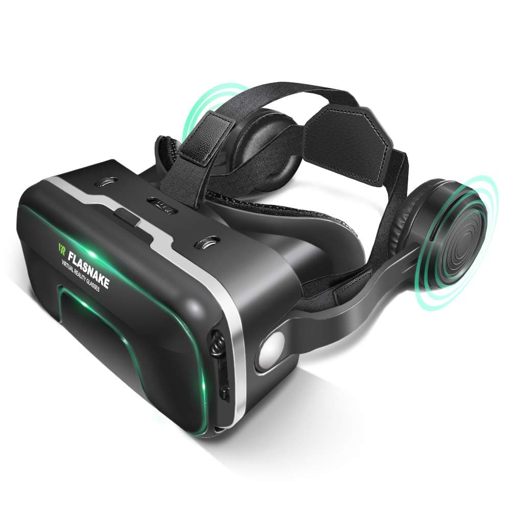 VR Headset Virtual Reality Headset, FLASNAKE 3D VR Glasses VR Goggles for 3D Movies & VR Games with Stereo Headphones, Adjustable Lenses & Headstraps - Compatible with 4.7"-6.0" IOS/Android Smartphone