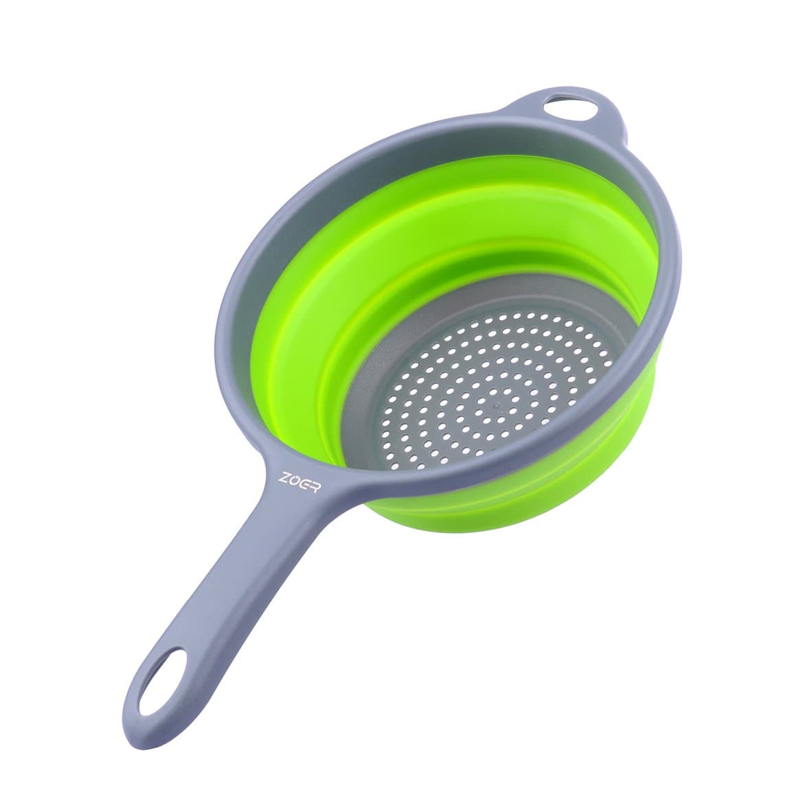 ZOER Kitchen Foldable Pasta Strainers,Collapsible Colanders with Handles,Space-Saver Folding Silicone Strainers Colander,Capacity of 2 quart (Green)
