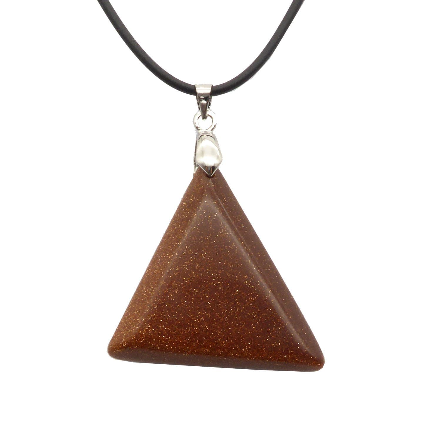 Goldstone Pendant Necklace with Strong Elastic Leather Chain 20'' (Triangle)