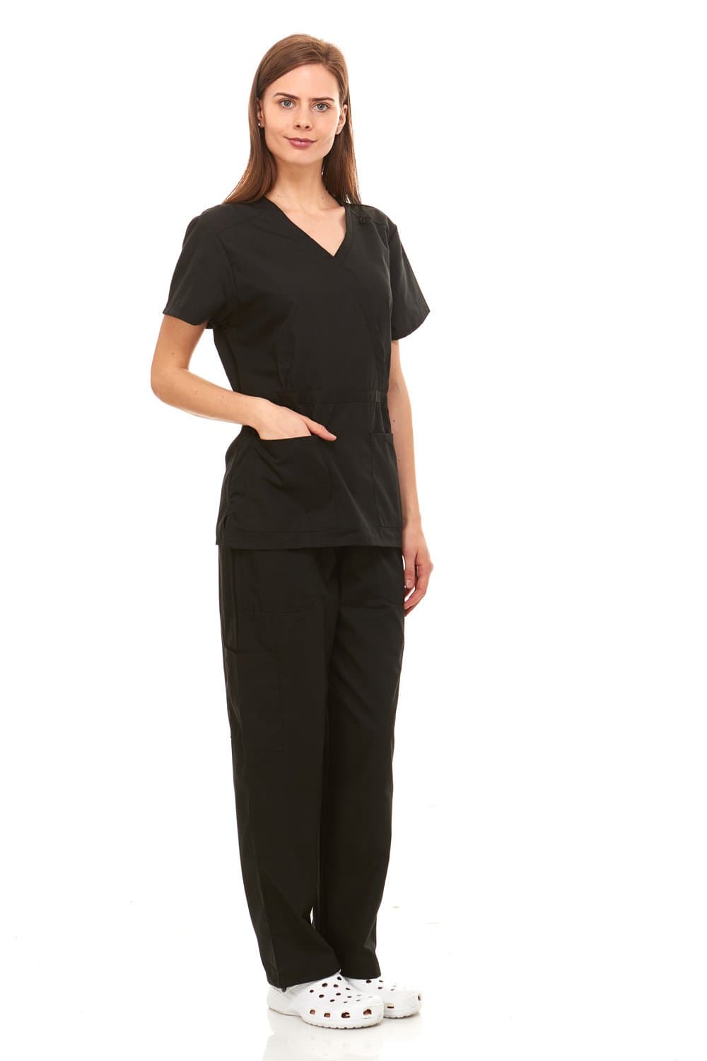 Denice Scrubs for Women Medical Nurses Uniform Adjustable Waist Side Buckle 6 Pocket Set Missy Fit (8 Colors) 1053
