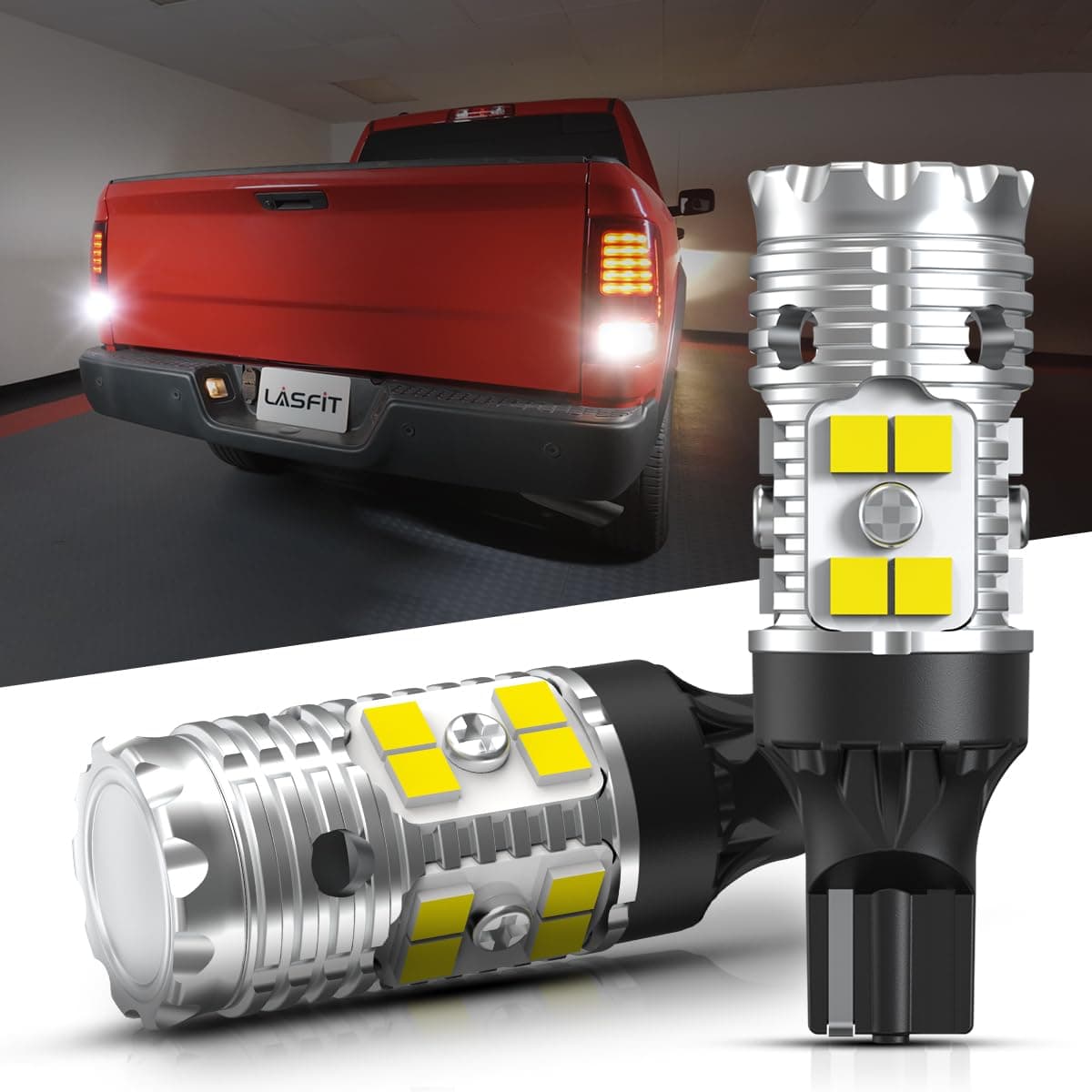 LASFIT Fit for 2009-2018 Ram 1500 2500 3500 & 2019-2024 Ram 1500 Classic Reverse Backup Light 921 LED Bulbs, 6000K Cool White Super Bright OEM 912 W16W T15 Cargo Lights Replacement, 2 pcs