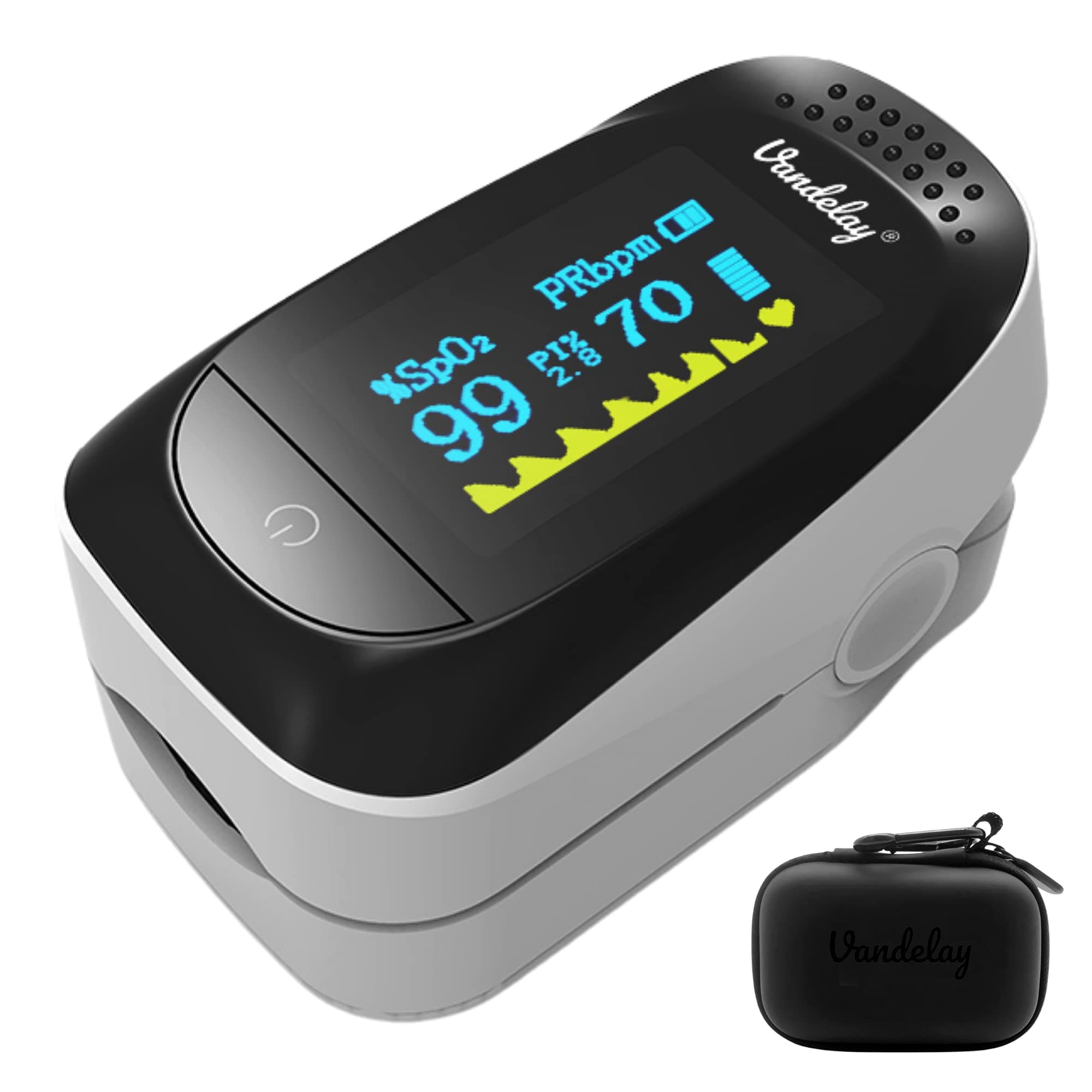 Vandelay (UK) Pulse Oximeter Digital Fingertip C101A2 - Blood Oxygen SpO2 & Pulse Monitor FDA & CE, White