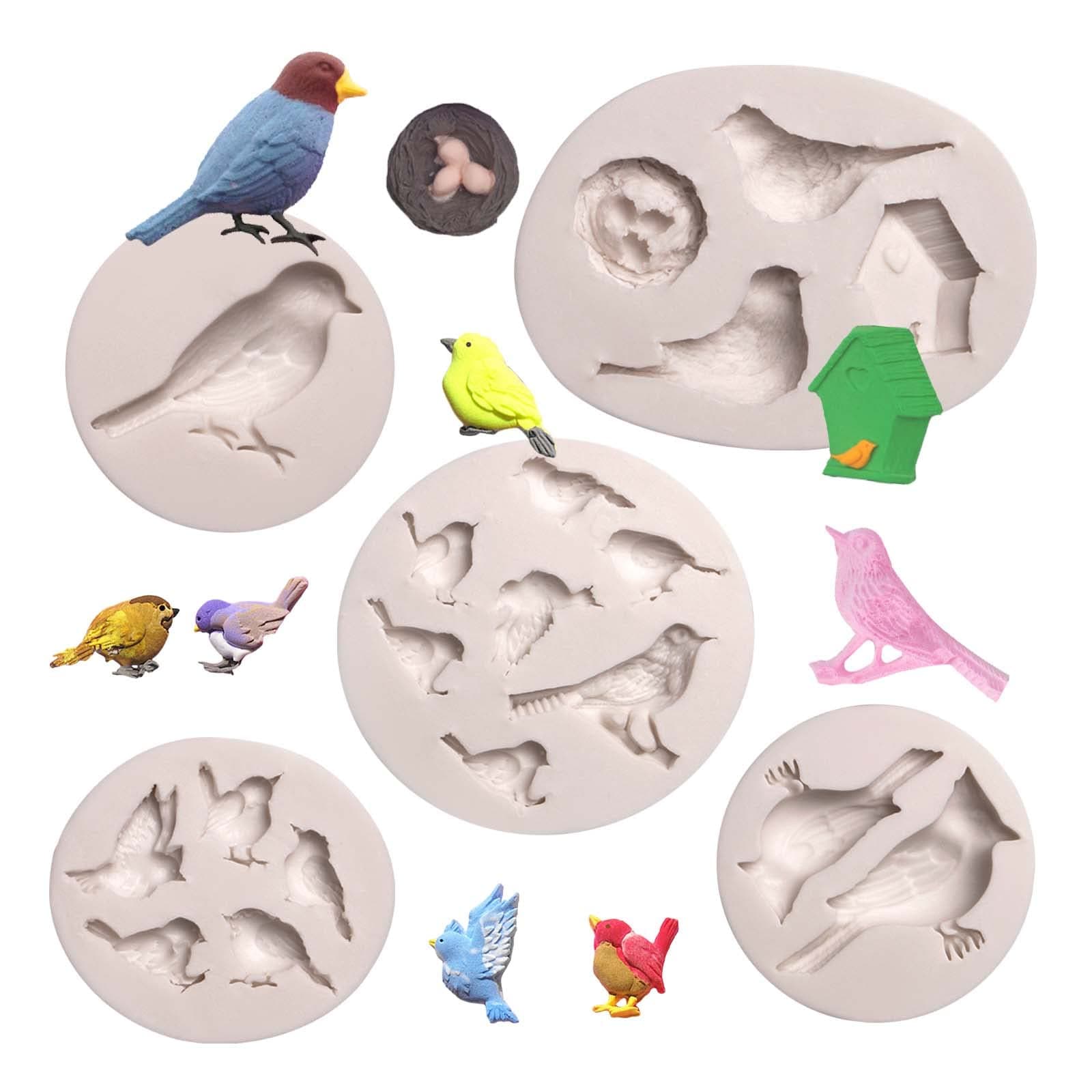 Cardinals Birds Chocolate Silicone Molds, 5 Packs Birds Fondant Molds for Baby Shower Cake Decoration,Cupcake Toppers, Forest Theme Party Cake,Clay, Resin, Candy