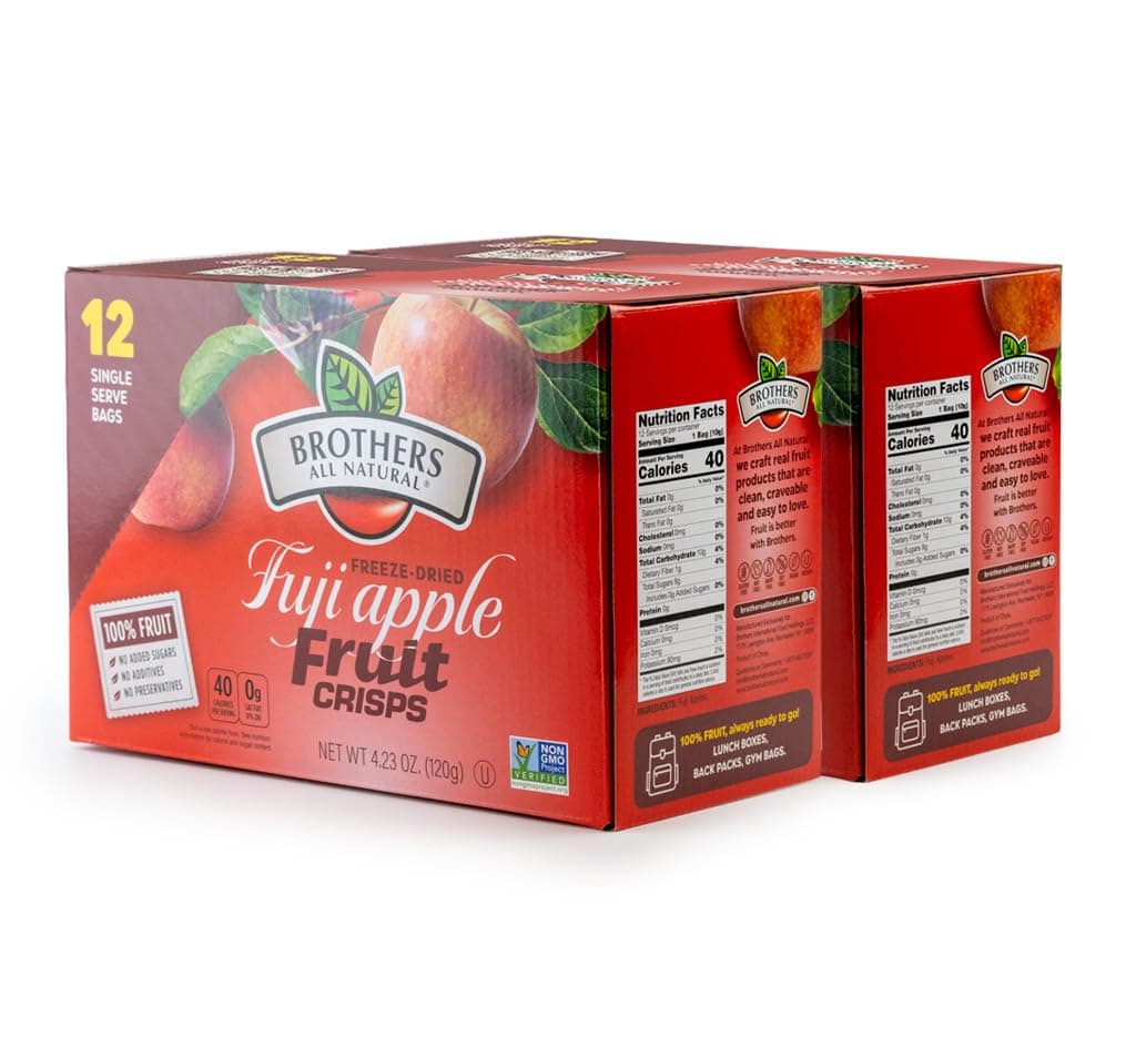Brothers All Natural Freeze Dried Fruit Crisps, Fuji Apple, 0.35 Oz (Pack of 24), Made with 100% Fruit, Gluten Free, Soy Free, Vegan, Healthy Snack, Lunch Box Ready | Packaging May Vary