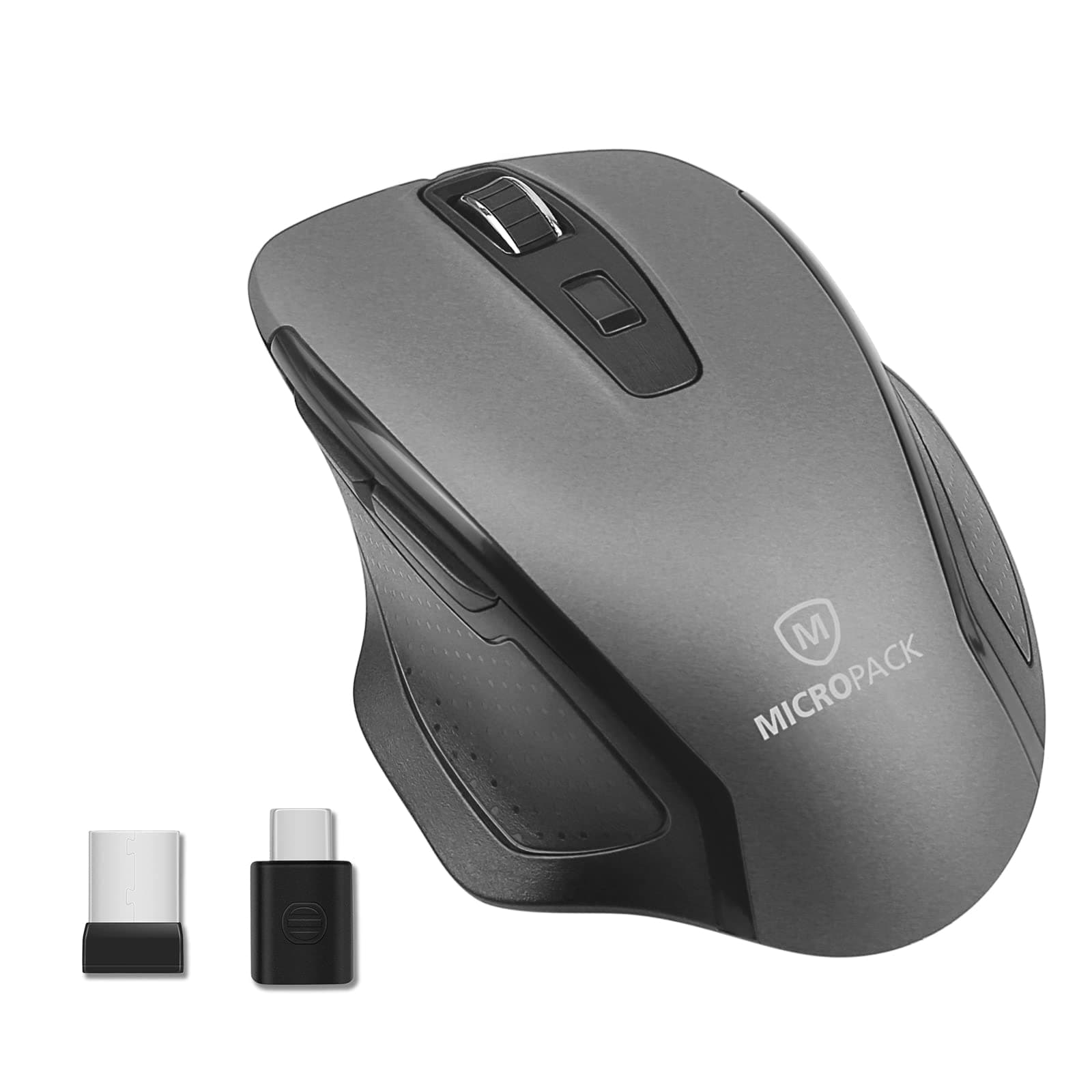 Micropack Wireless USB-C & USB-A Dual Mode Switchable Mouse for Windows & MacOS, Multi Device Type-C USB Mouse Ergonomic with Matte Surface for MacBook, Laptops, PC Computer, Tablets and Phones, Grey
