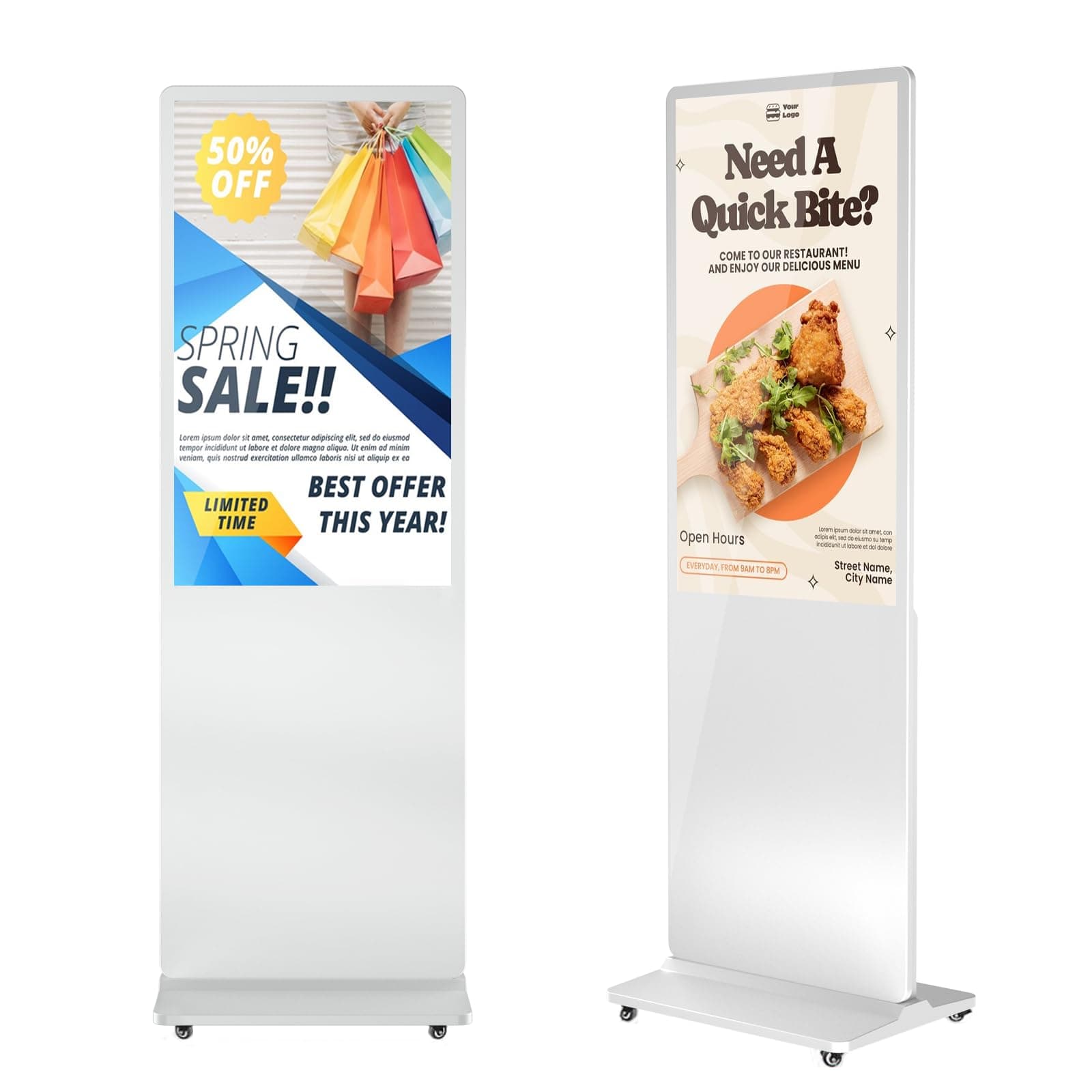 MWE 37 Inch Digital Signage Displays, LCD Screen Advertising Kiosk with Custom Service, Indoor Floor Standing Commercial Totem, Android System Vertical Poster with Auto Media Player-White