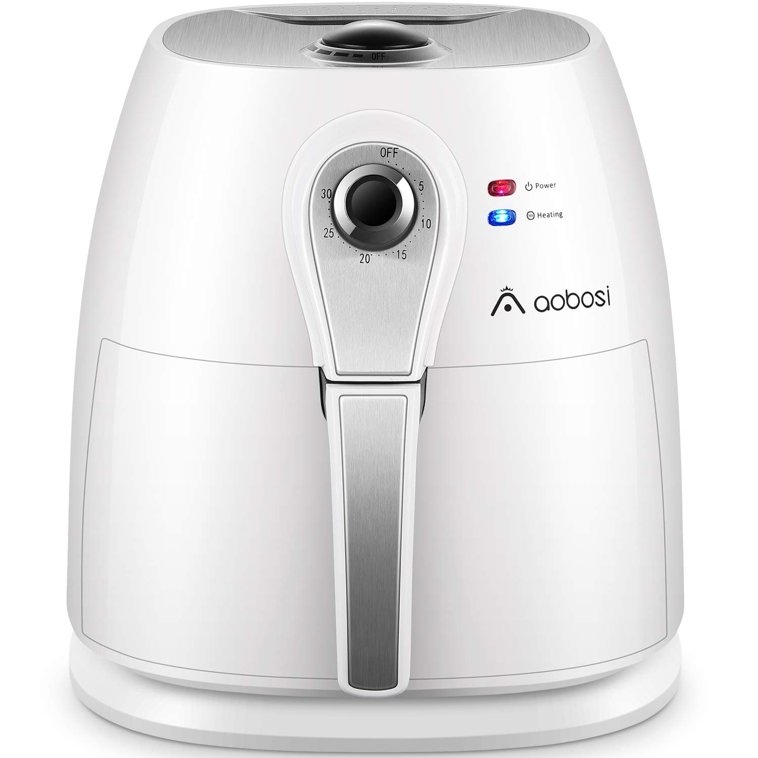 Aobosi Compact Electric Air Fryer 1400W With Knob Display, Time And Temperature Control, 5L Non Stick Fry Basket,Recipe Book,Dishwasher Safe Accessories,White