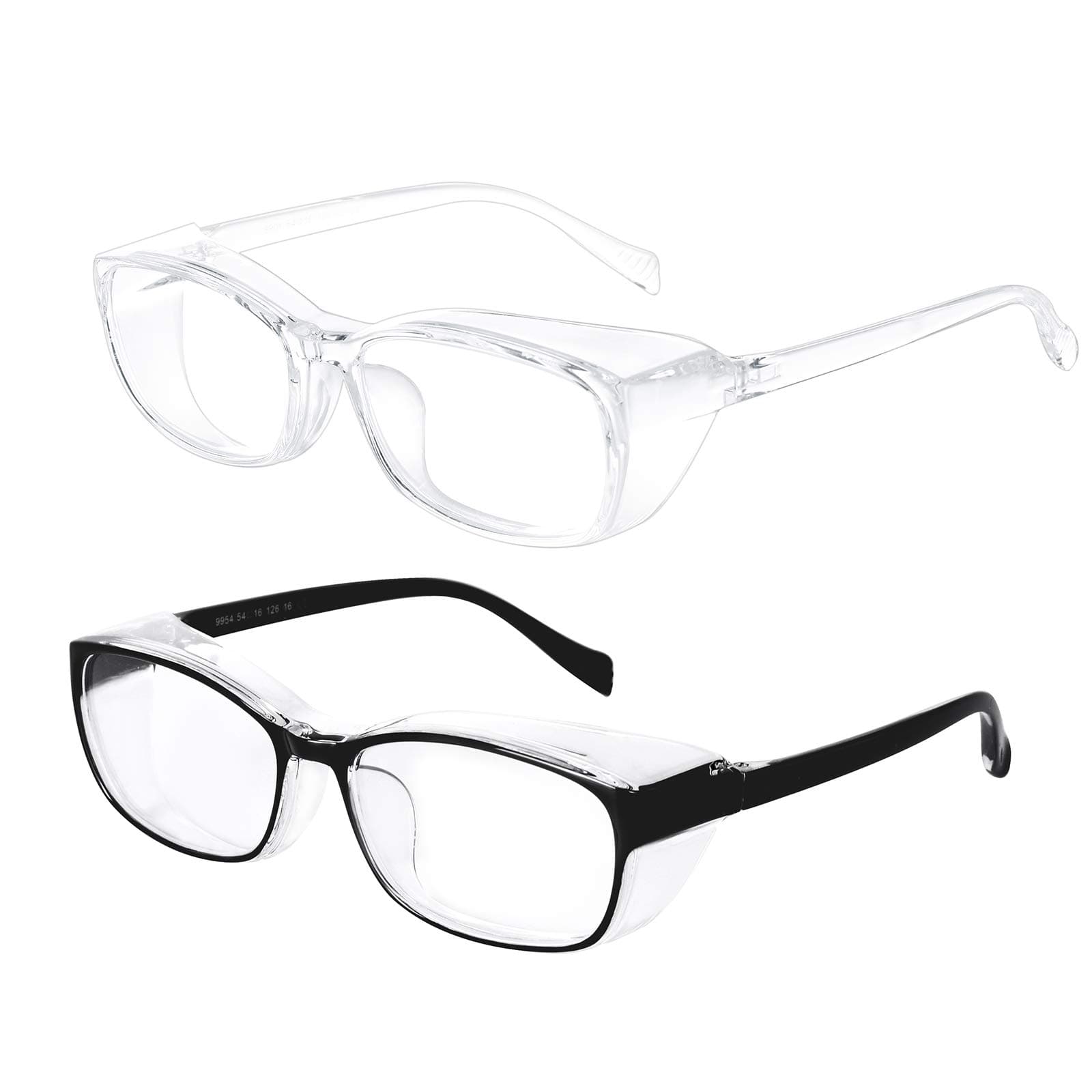 Safety Goggles Protective Blue Light Blocking Eyeglasses for Men Women 2 Pack (Black&Clear)