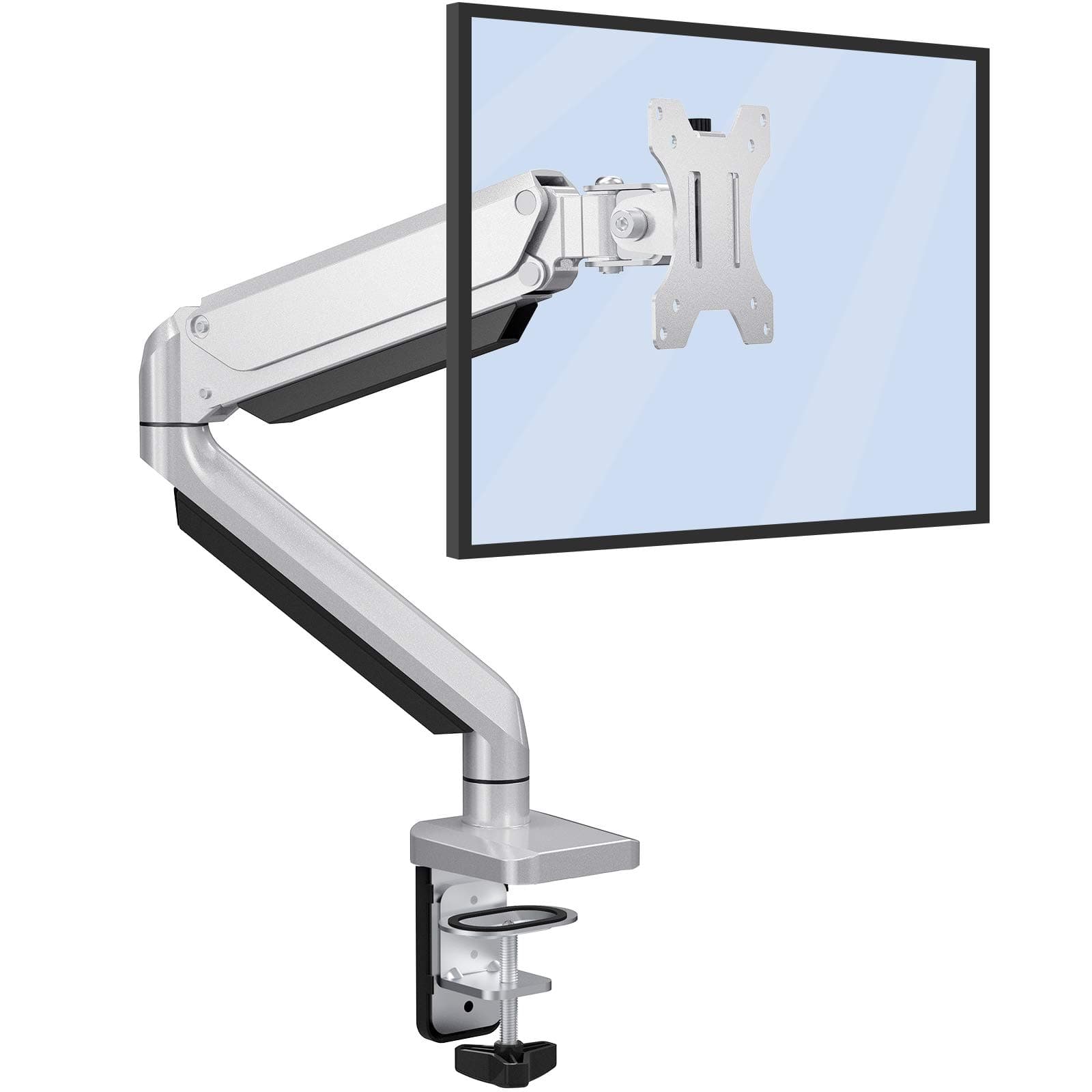 ErGear AWH Single Monitor Arm Gas Spring for 13”-32" Screen Full Range Motion Design Ergonomic Monitor Stand Monitor Mount Tilt ±45° Swivel 180° Rotation 360° VESA 75/100mm Weight max 8KG - Silver