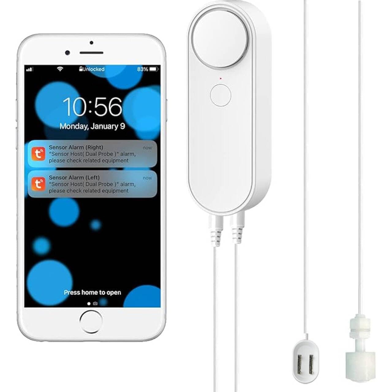 WiFi Water Leak / Water Level 2 in 1 Detector, Smart Water Sensor Alarms, Detached 16.4FT Dual Detection Line, Left and Right Dual Alarms, Remote App Monitoring, Dual Alerts, AAA Battery Powered