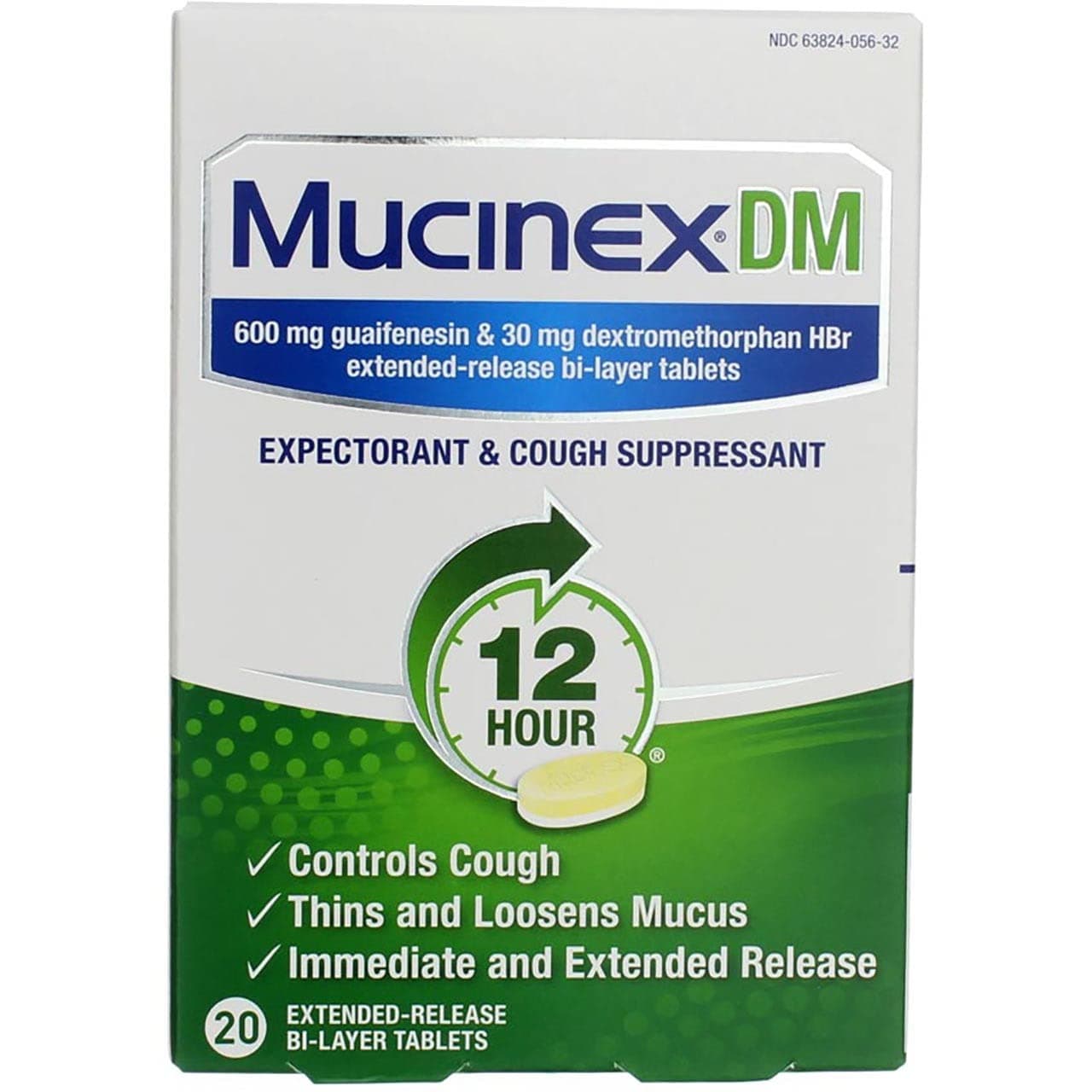 DM 12-Hour Expectorant and Cough Suppressant Tablets, 20 Count