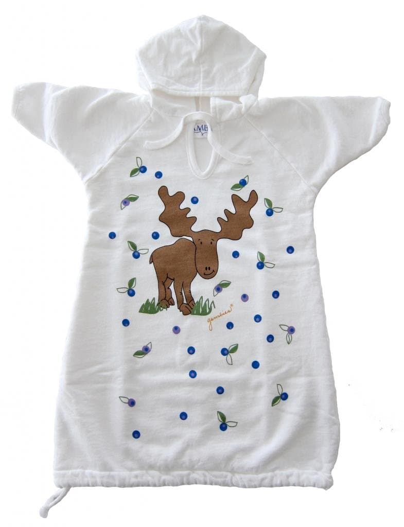 Gambies Unisex-Baby Blueberry Moose Hooded Gown Grows with Baby White One Size