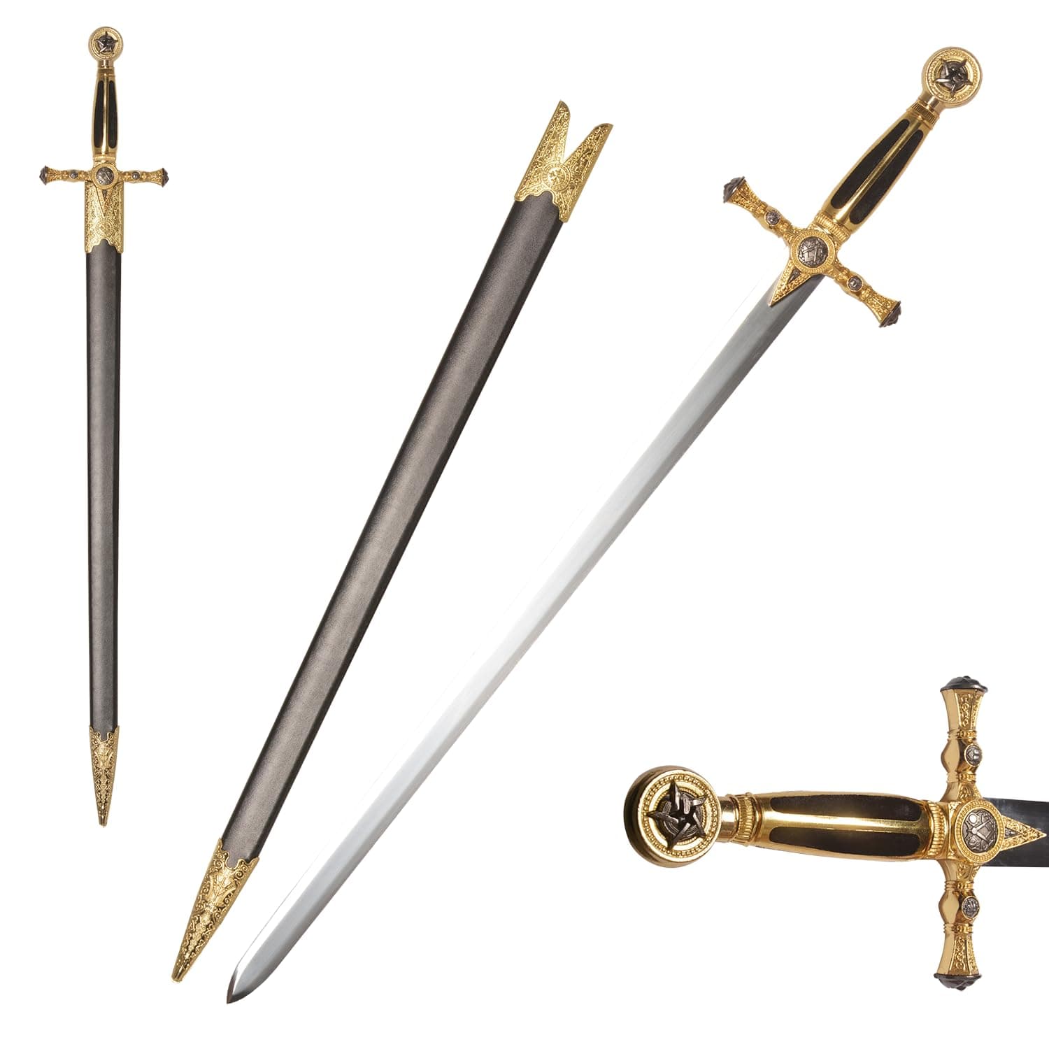 33.1" Medieval Stainless Steel King Solomon Sword Star of David Sword for Collection, Cosplay