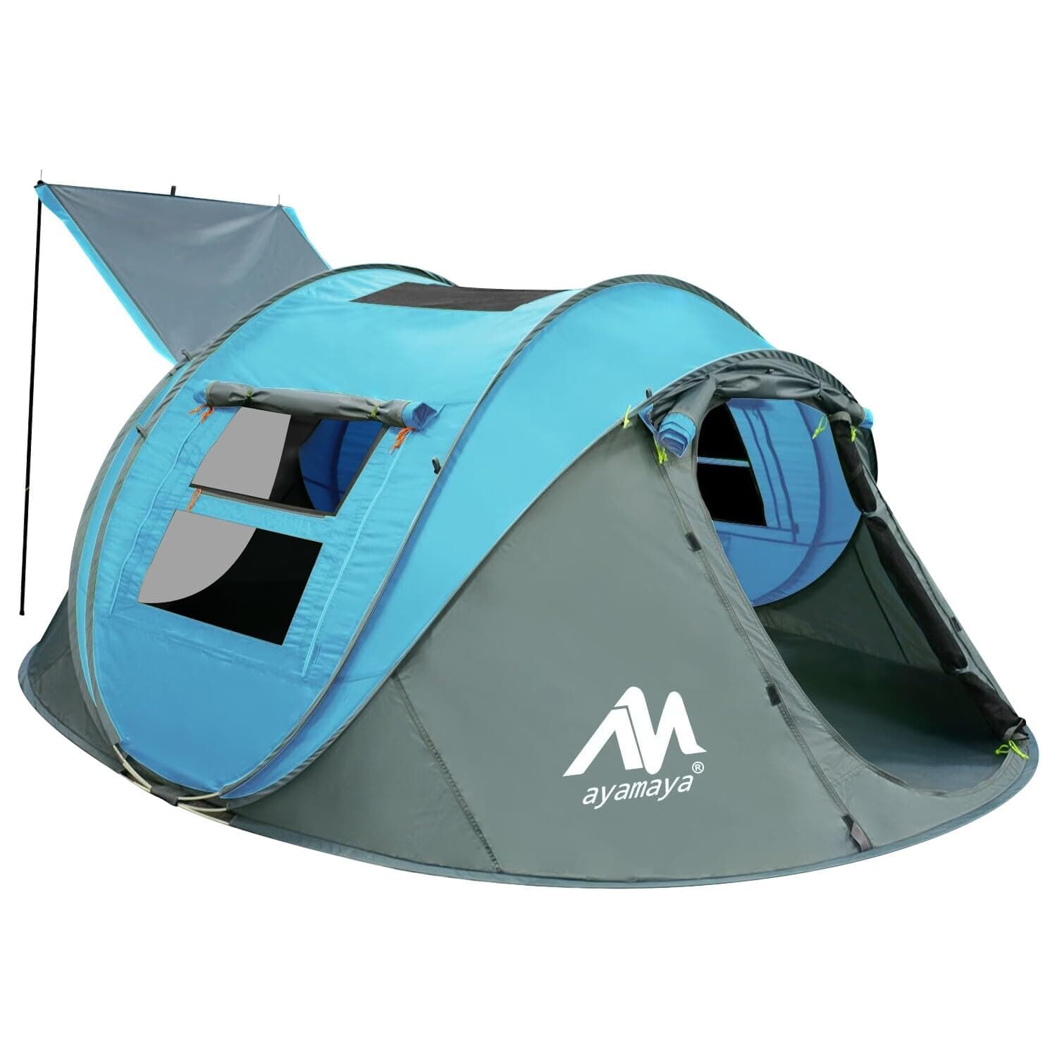 4 Person Pop Up Tents for Camping - AYAMAYA Waterproof Instant Family Tents with Skylight & Removable Rainfly, Upgraded Large Size with 2 Doors -Automatic Easy Setup Beach Tent with Poles