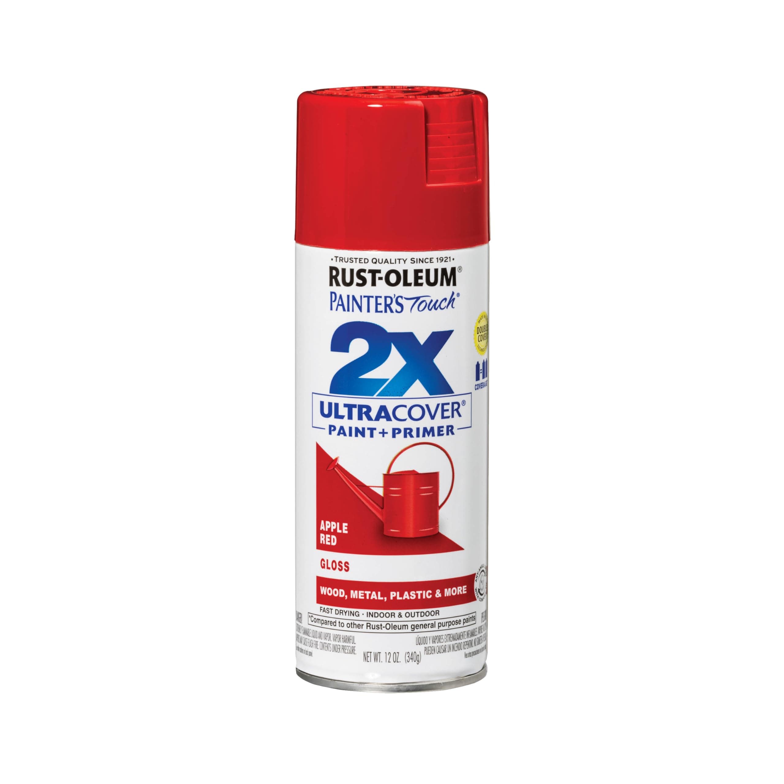 334024 Painters Touch 2X Ultra Cover Spray Paint, 12 oz, Gloss Apple Red.
