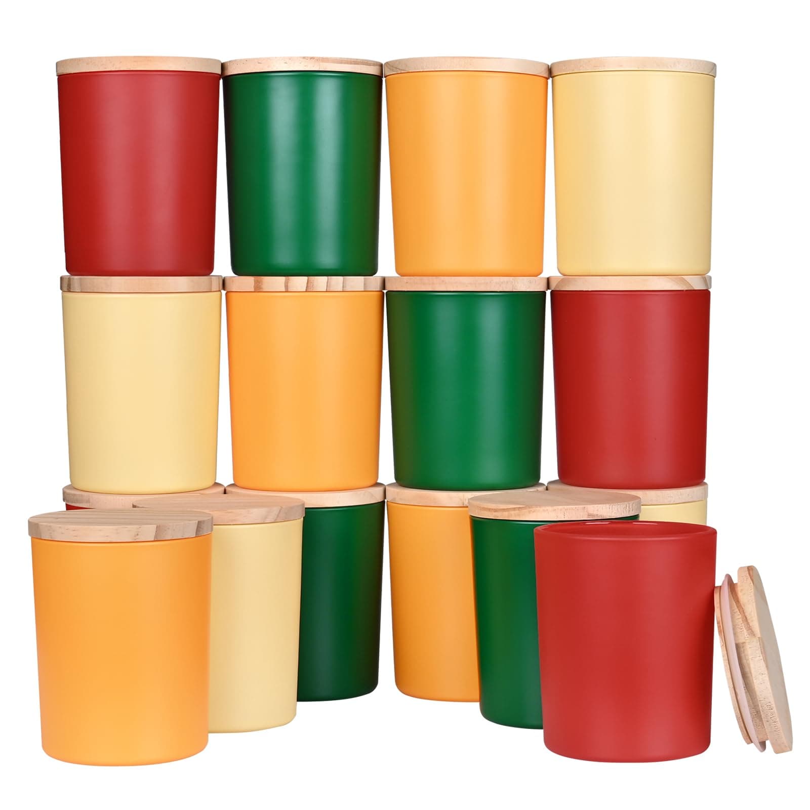 SHOWIN Thick Candle Jars for Making Candles 16 Pcs, 7 OZ Empty Jars with Wood Lids for Candle Making, Sample Container, Christmas