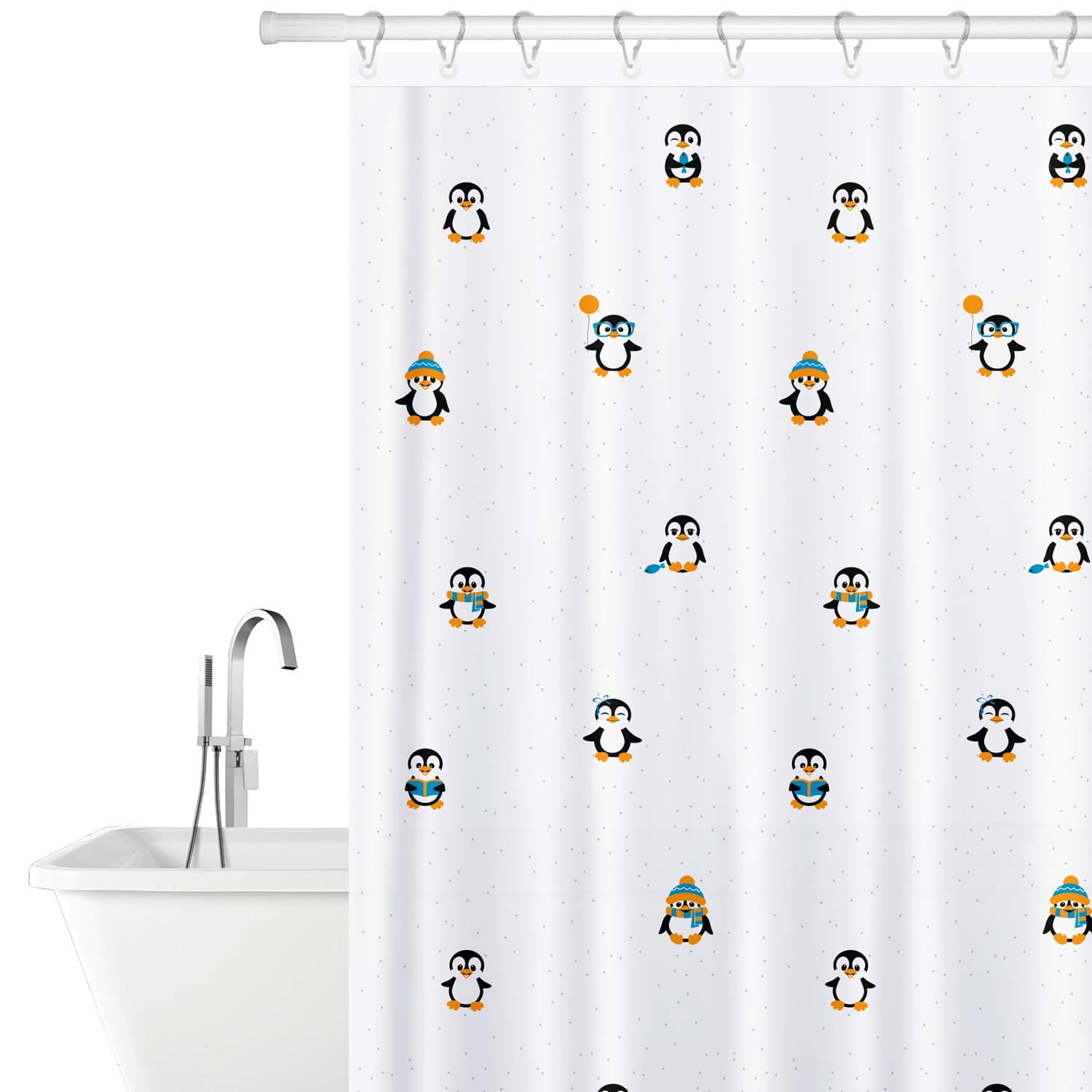 TatkraftFunny Penguins Polyester Fabric Shower Curtain Mildew-Free Waterproof 180X180cm 12 Shower Rings Included, Unique Bright Design