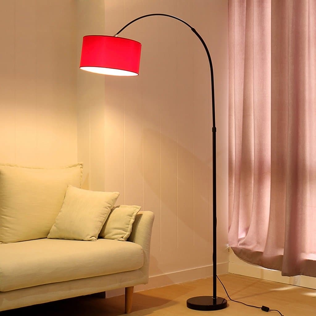 Living Room Fishing Lights LED Remote Control Floor Lamp 6 Colors Optional Cloth Shade Adjustable Height Bedroom Bedside Lamp (Color : Red Wine)