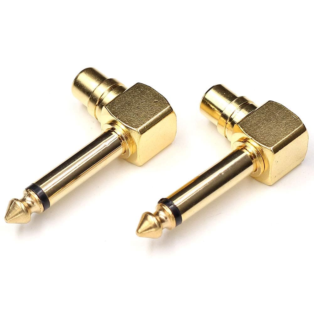TEZONG right angle 90 degree 1/4" 6.3mm mono plug to RCA Phono Female Connector socket adapter Converter Gold plated 2Pack