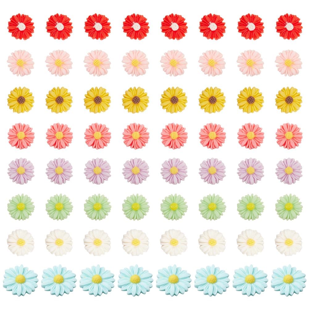 SUNNYCLUE1 Box 80pcs Daisy Flower Cabochons Resin Charms Flatback Cabochons for Wedding Party Home Craft Decor Scrapbooks Embellishments Hair Costume Accessories Ornaments