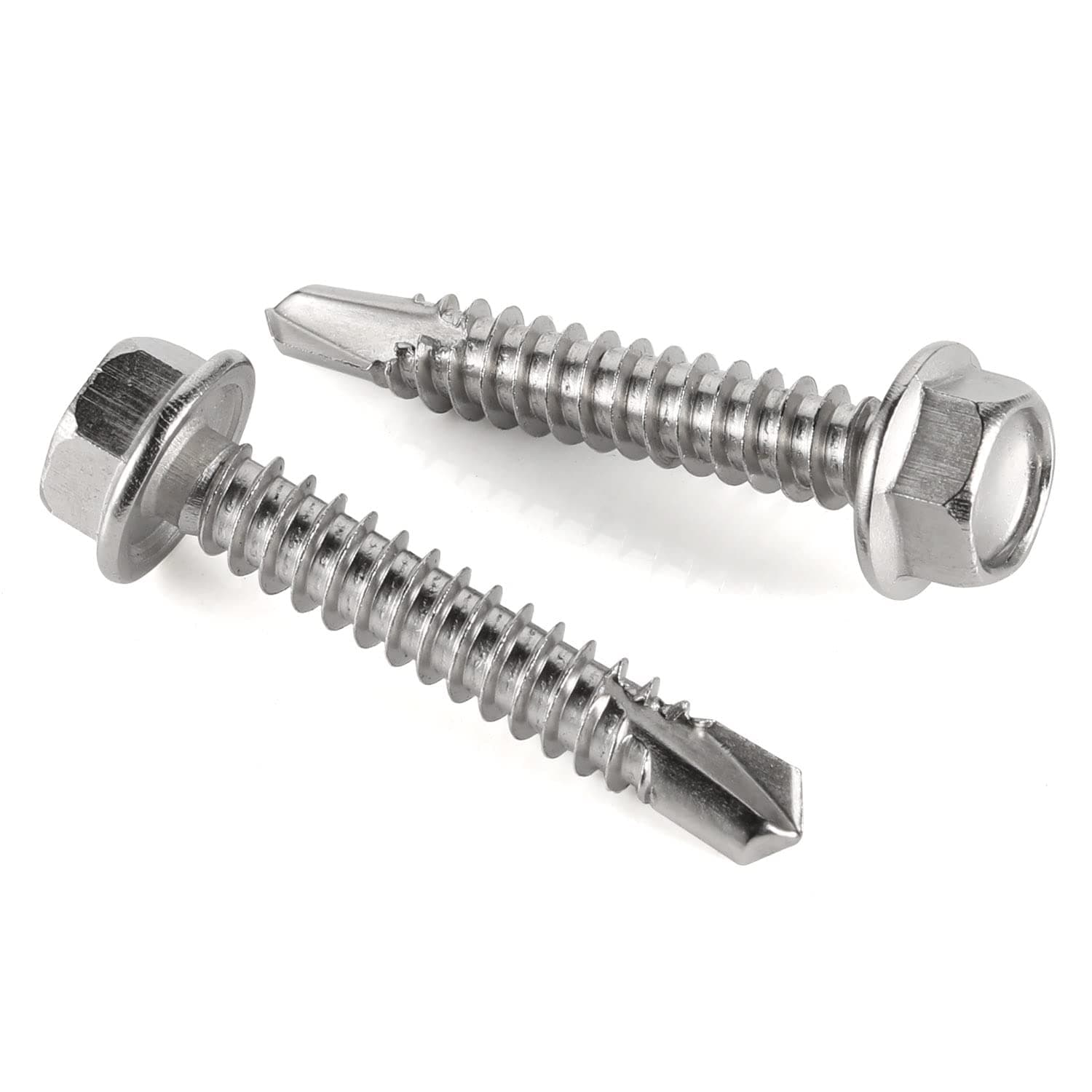 #14 x 1-1/4" Hex Washer Head Self Drilling Screws, Self Tapping Sheet Metal Screws, 410 Stainless Steel, 50 PCS