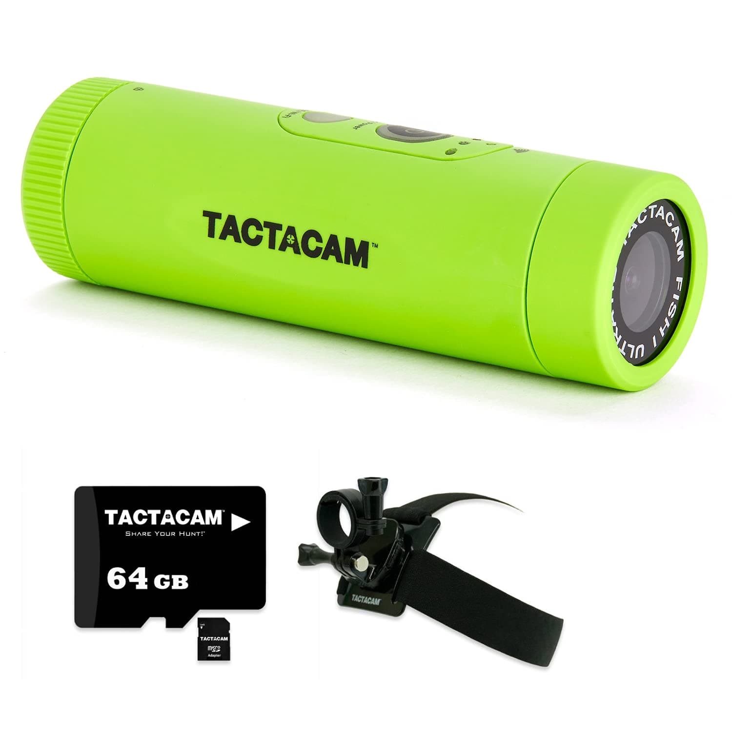 TACTACAM Fish-i Wide Lens Fishing Action Camera - Includes Head Mount, Universal Mount Adapter, and Micro SD Card (64GB microSD Card)