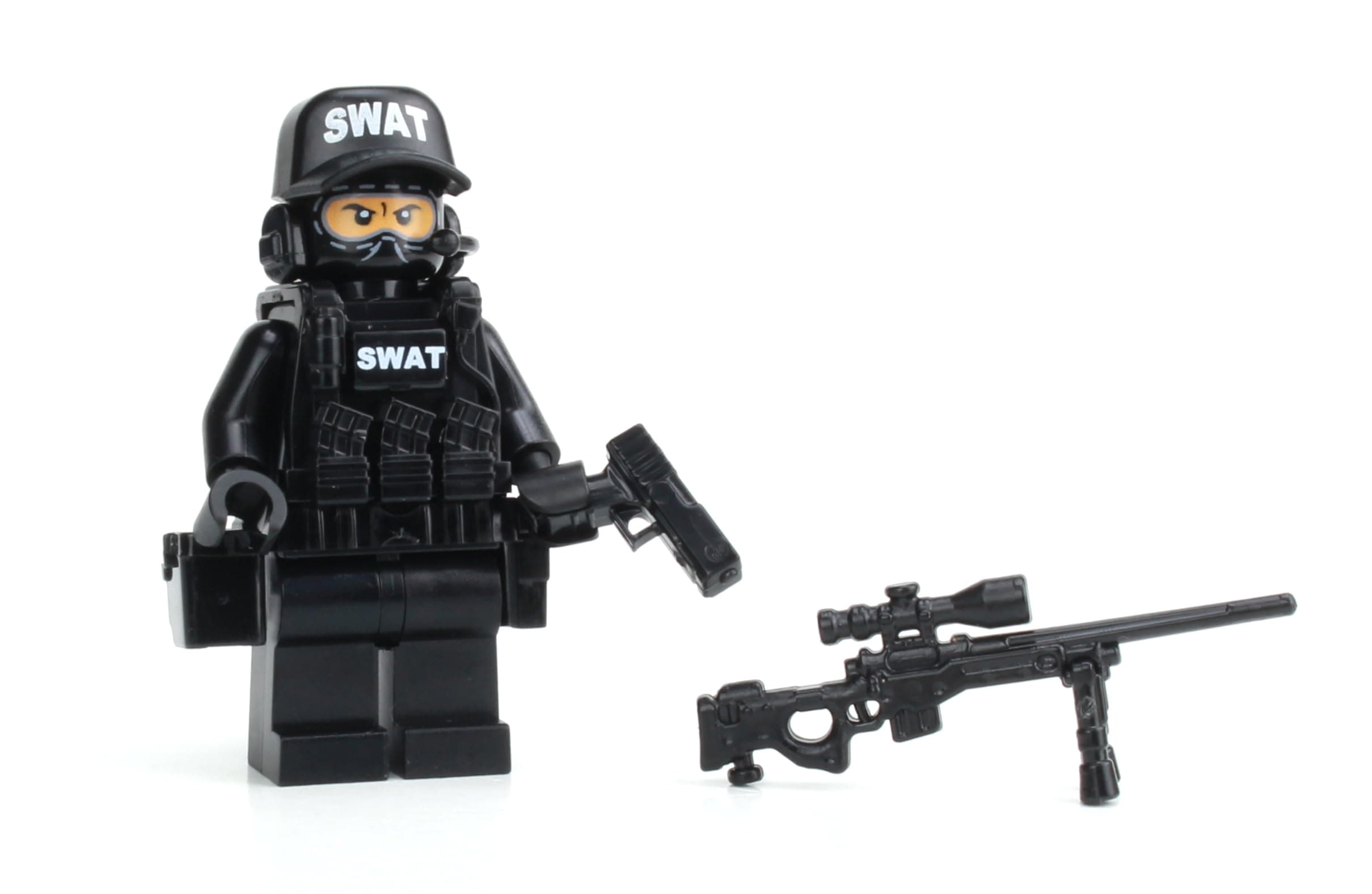 Battle Brick 1.6 Inches Tall Police SWAT Team Sniper Collectible Custom Minifigure | Genuine Police Minifig | Head Printed in the USA | Great Gift for Ages 10+ to Adult AFOL