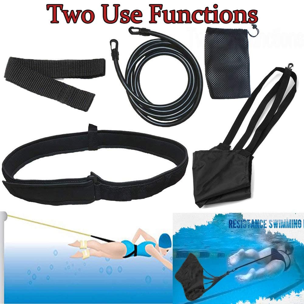 Swim Tether Stationary Swimming, 3.0 M Swimming Tether with Swim Parachute, Stationary Swim Trainer, Swim in Place, Stationary Swim Resistance Belt, Static Swimming Training Belts