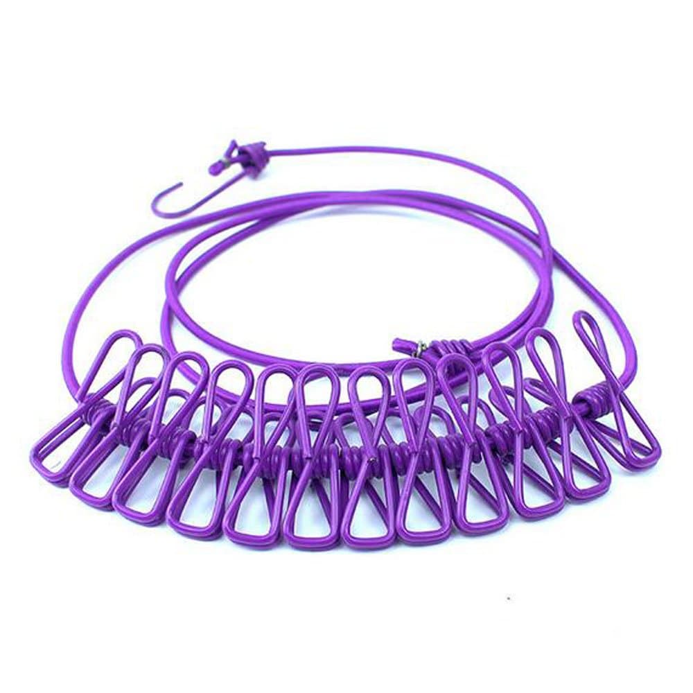 WasonD 1.85m Clothesline Outdoor and Indoor Retractable Travel Elastic Clothes Hanger String with 12pcs Clothespins